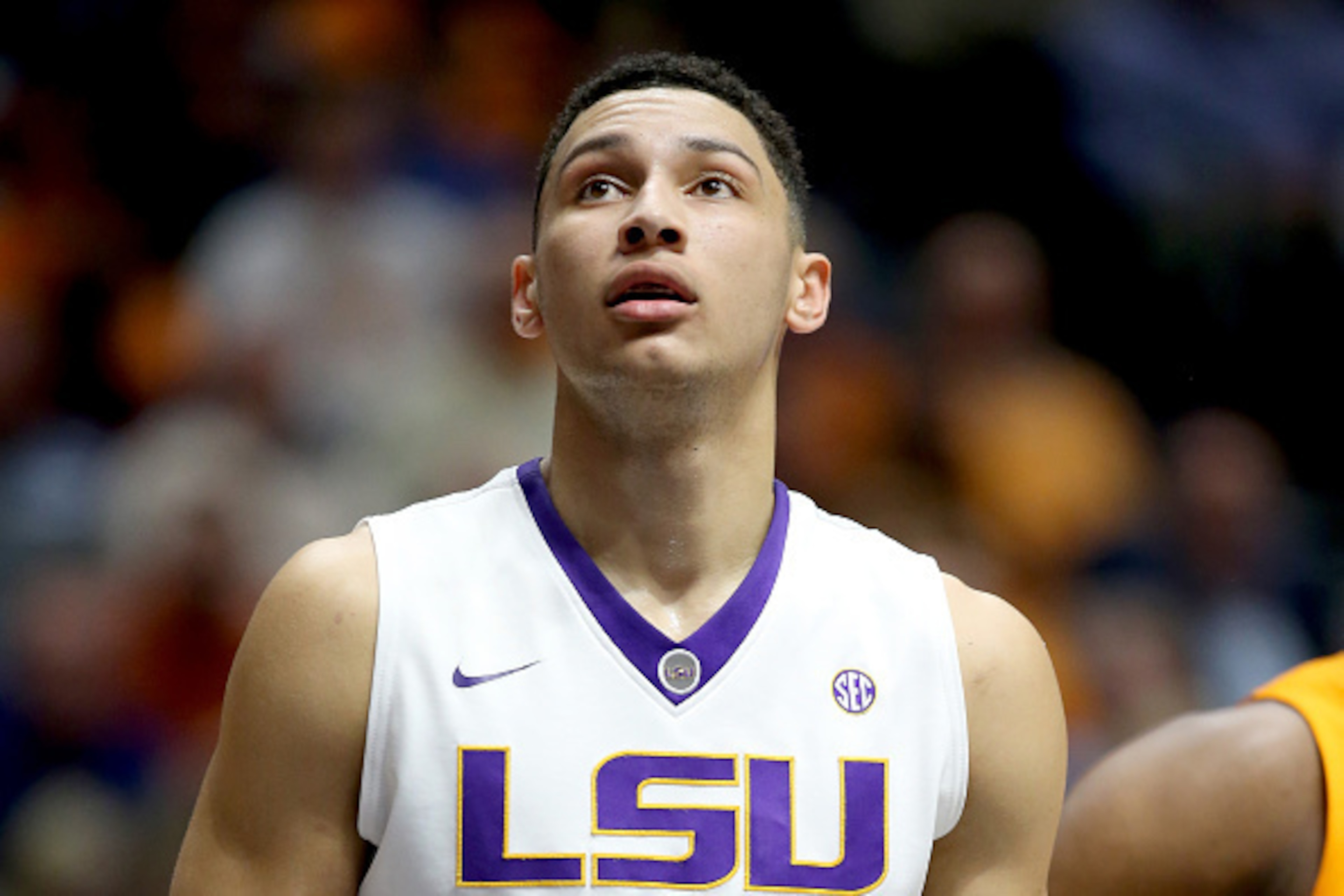 NASHVILLE, TN - MARCH 11:  Ben Simmons #25 of the LSU Tigers waits to rebound the ball during the game against the Tennessee Volunteers during the quarterfinals of the SEC Basketball Tournament at Bridgestone Arena on March 11, 2016 in Nashville, Tennesse