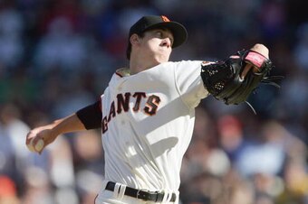 SAN FRANCISCO - MAY 06: Pitcher Tim Lincecum #55 of the San Francisco Giants pitches in his Major League debut against the Philadelphia Phillies during a Major League Baseball game on May 6, 2007 at AT&T Park in San Francisco, California. (Photo by Jed Ja
