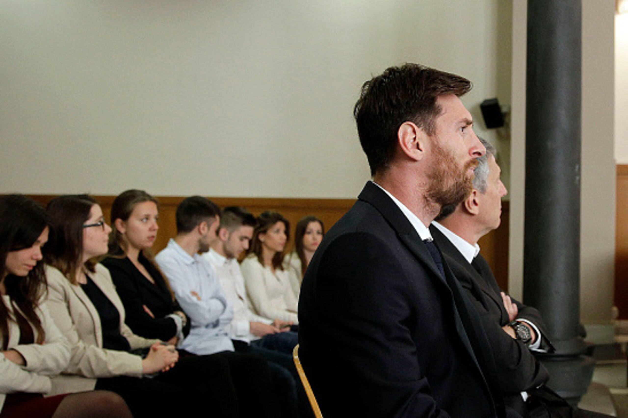BARCELONA, SPAIN - JUNE 02:  Lionel Messi of FC Barcelona and his father Jorge Horacio Messi seen inside the court during the third day of the trial on June 2, 2016 in Barcelona, Spain. Lionel Messi and his father Jorge Messi, who manages his financial af