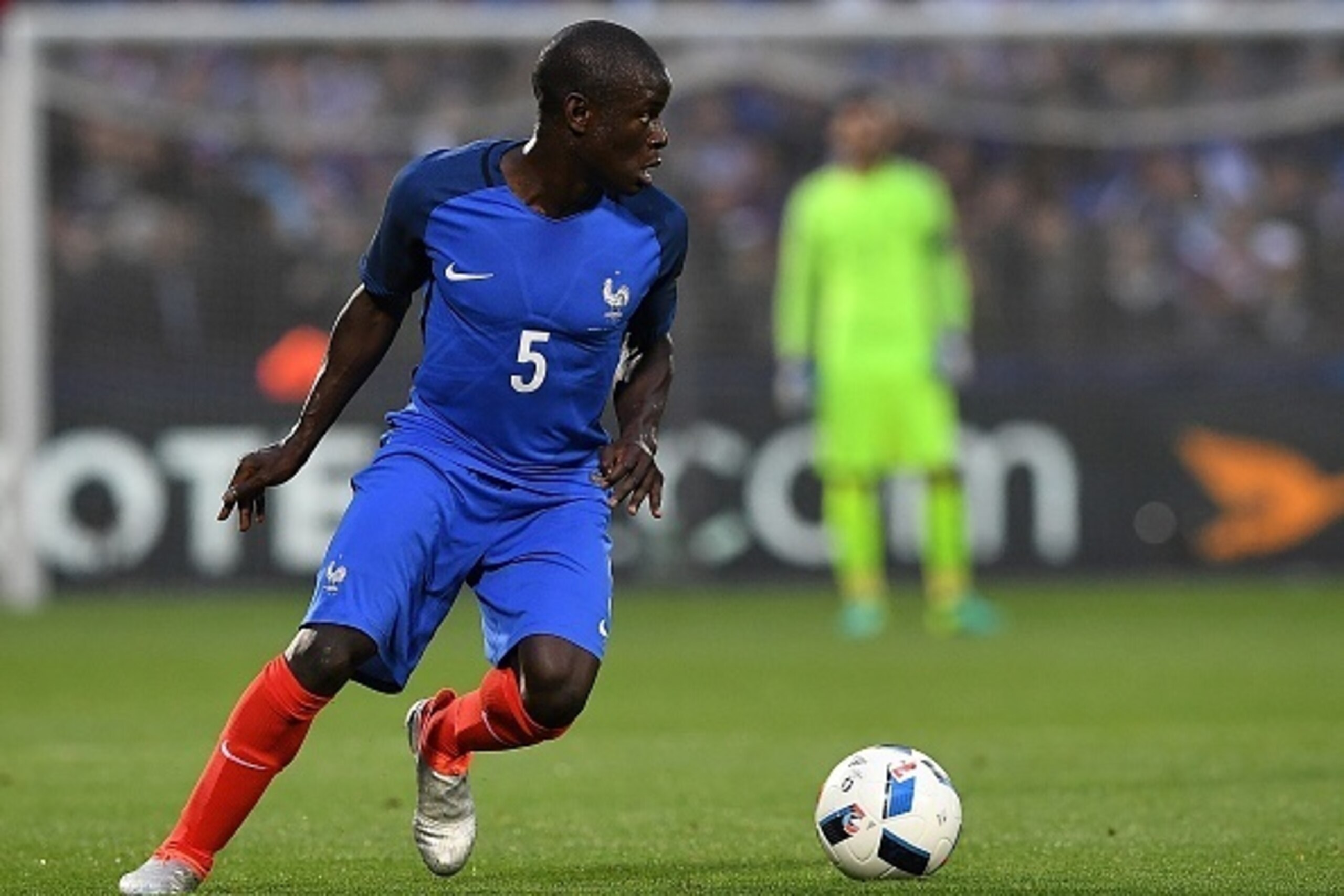 France's midfielder N'Golo Kante drives the ball during the friendly football match between France and Scotland, at the St Symphorien Stadium in Longeville-lès-Metz, Eastern France, on June 4, 2016.  / AFP / FRANCK FIFE        (Photo credit should read FR
