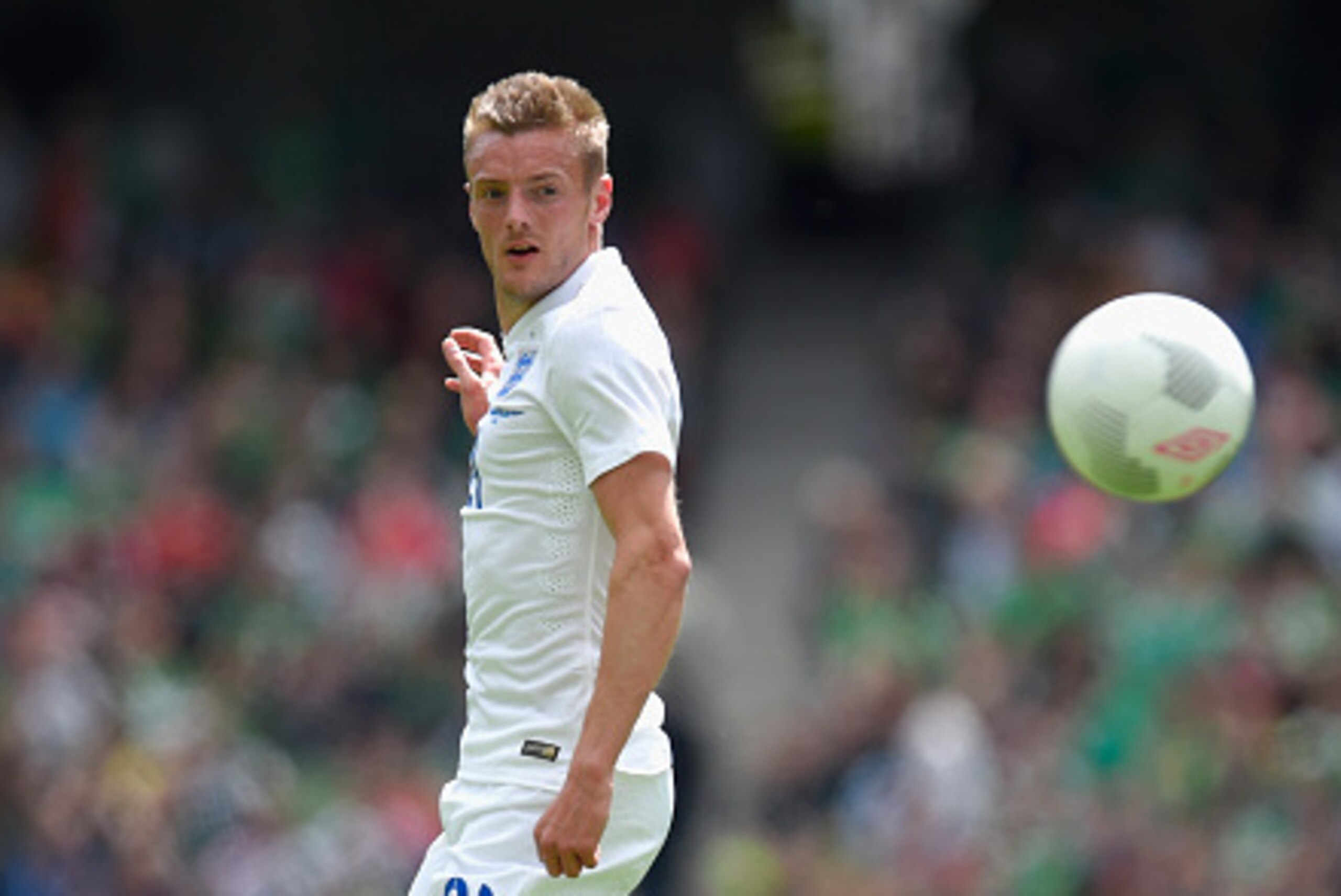 DUBLIN, IRELAND - JUNE 07:  England player Jamie Vardy in action on his debut during the International friendly match between Ireland and England at Aviva Stadium on June 7, 2015 in Dublin, Ireland.  (Photo by Stu Forster/Getty Images)