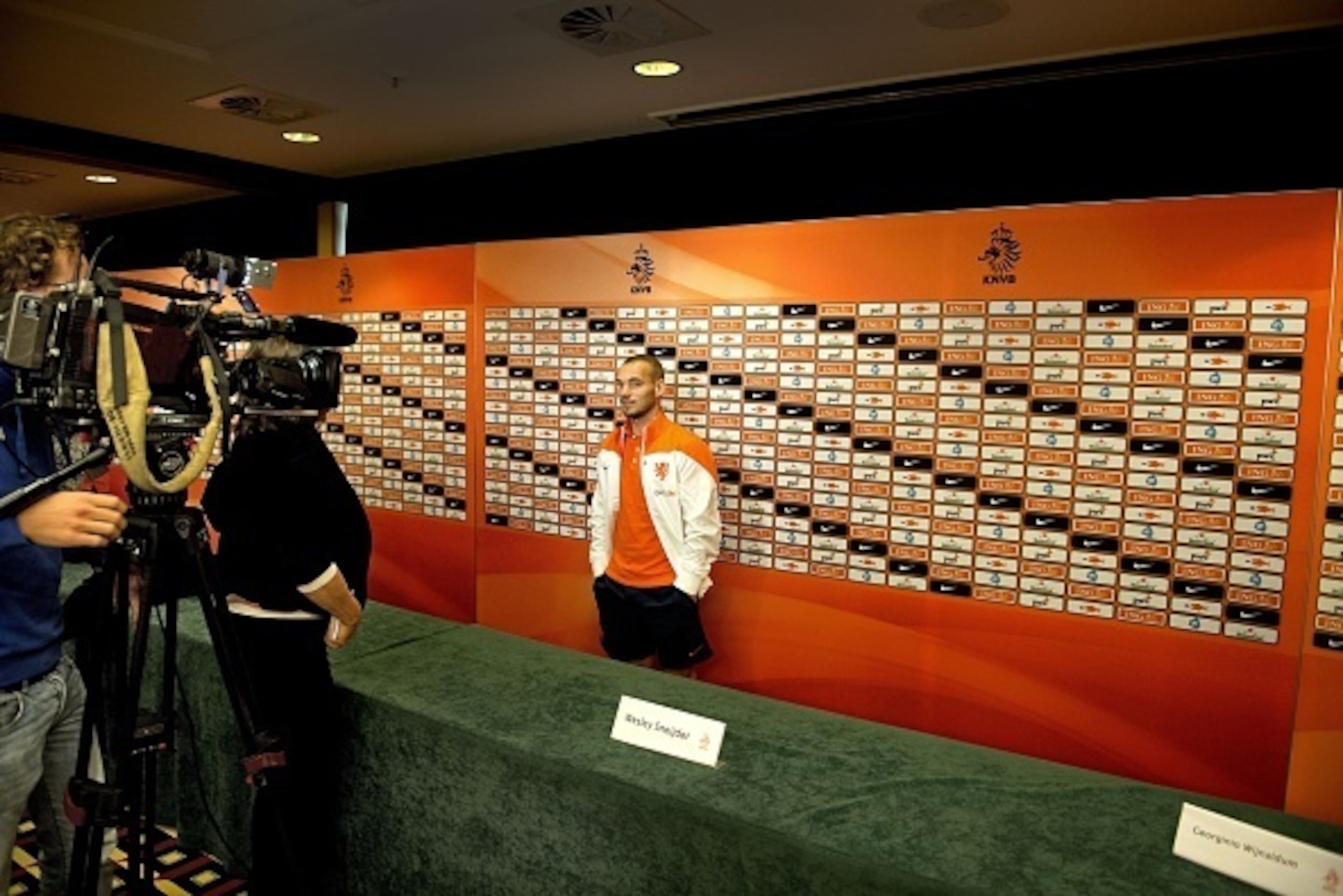 Netherland's player Wesley Sneijder speaks with the press after a training session in Katwijk on October 7, 2014. Netherlands will face Kazakhstan on October 10 and Iceland on October 13 2014 in their upcoming UEFA EURO 2016 qualifying football matches. A Netherland's player Wesley Sneijder speaks with the press after a training session in Katwijk on October 7, 2014. Netherlands will face Kazakhstan on October 10 and Iceland on October 13 2014 in their upcoming UEFA EURO 2016 qualifying football matches. A