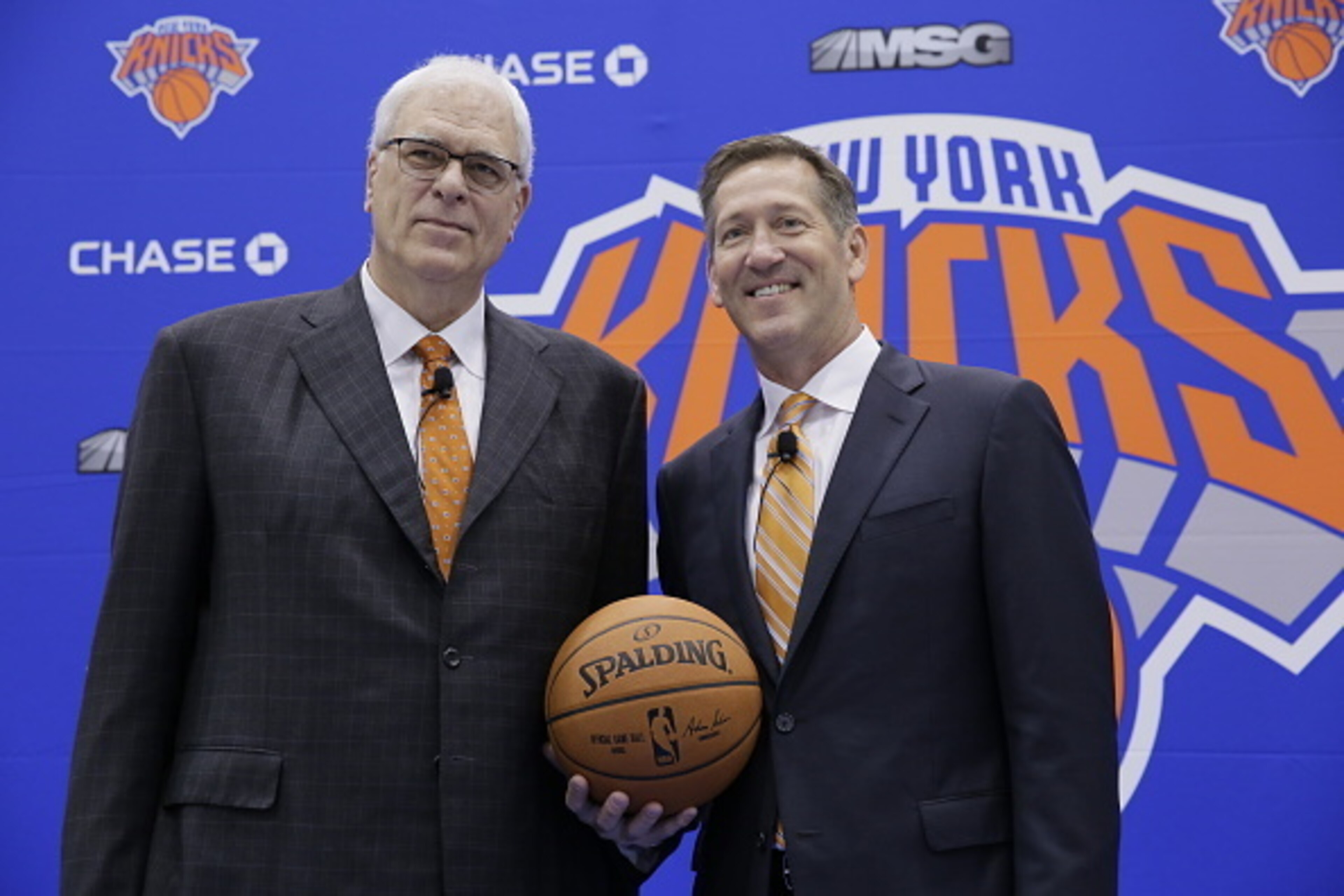 GREENBURG, NY June 3: The New York Knicks Phil Jackson introduces Jeff Hornacek as their new head coach during a press conference at the Knicks Practice Center on June 3, 2016 in Greenburg, New York. NOTE TO USER: User expressly acknowledges and agrees th