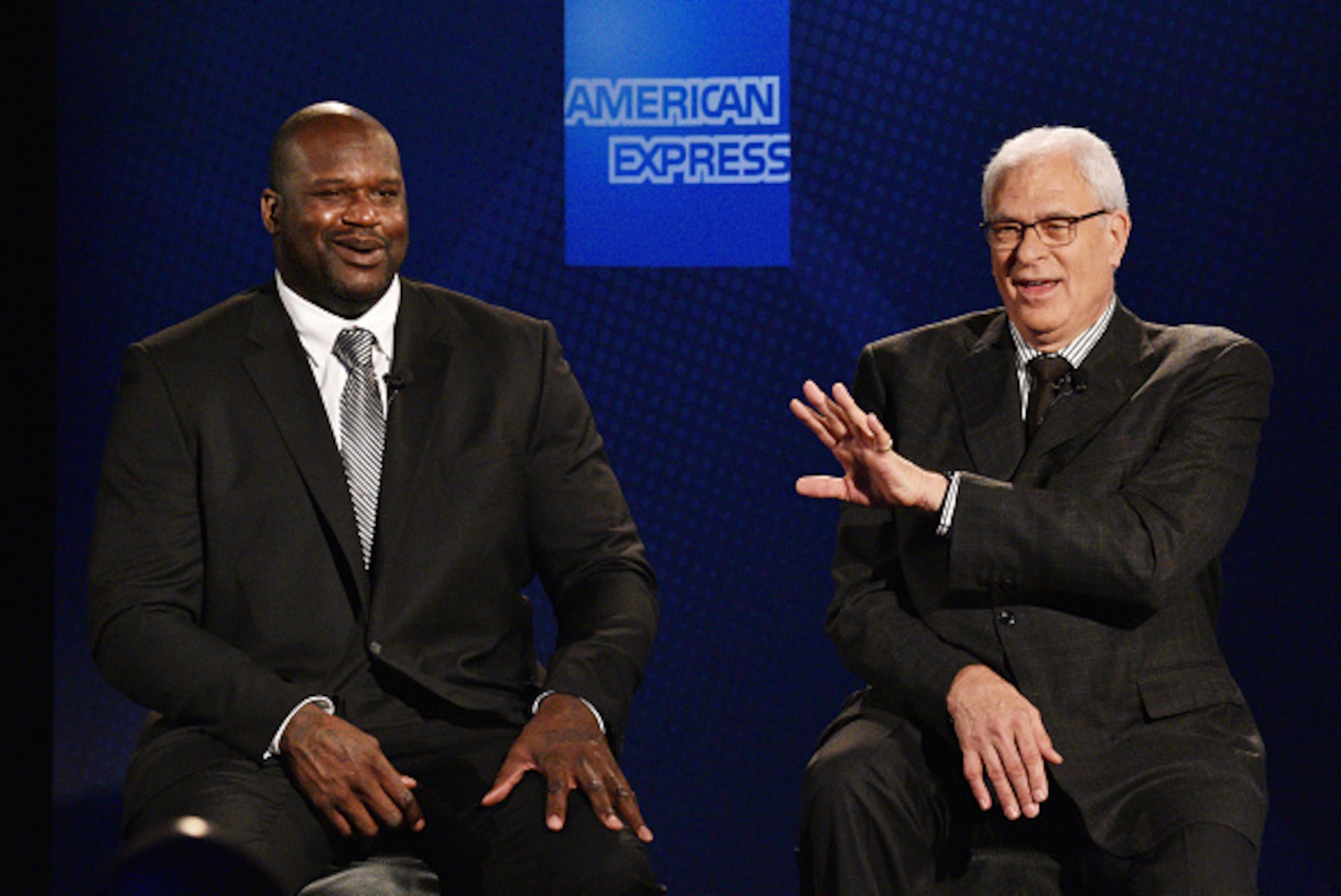 NEW YORK, NY - JUNE 06:  American Express teams up with Shaquille O'Neal (L) and Phil Jackson at the Altman Building on June 6, 2016 in New York City.  (Photo by Bryan Bedder/Getty Images for American Express)