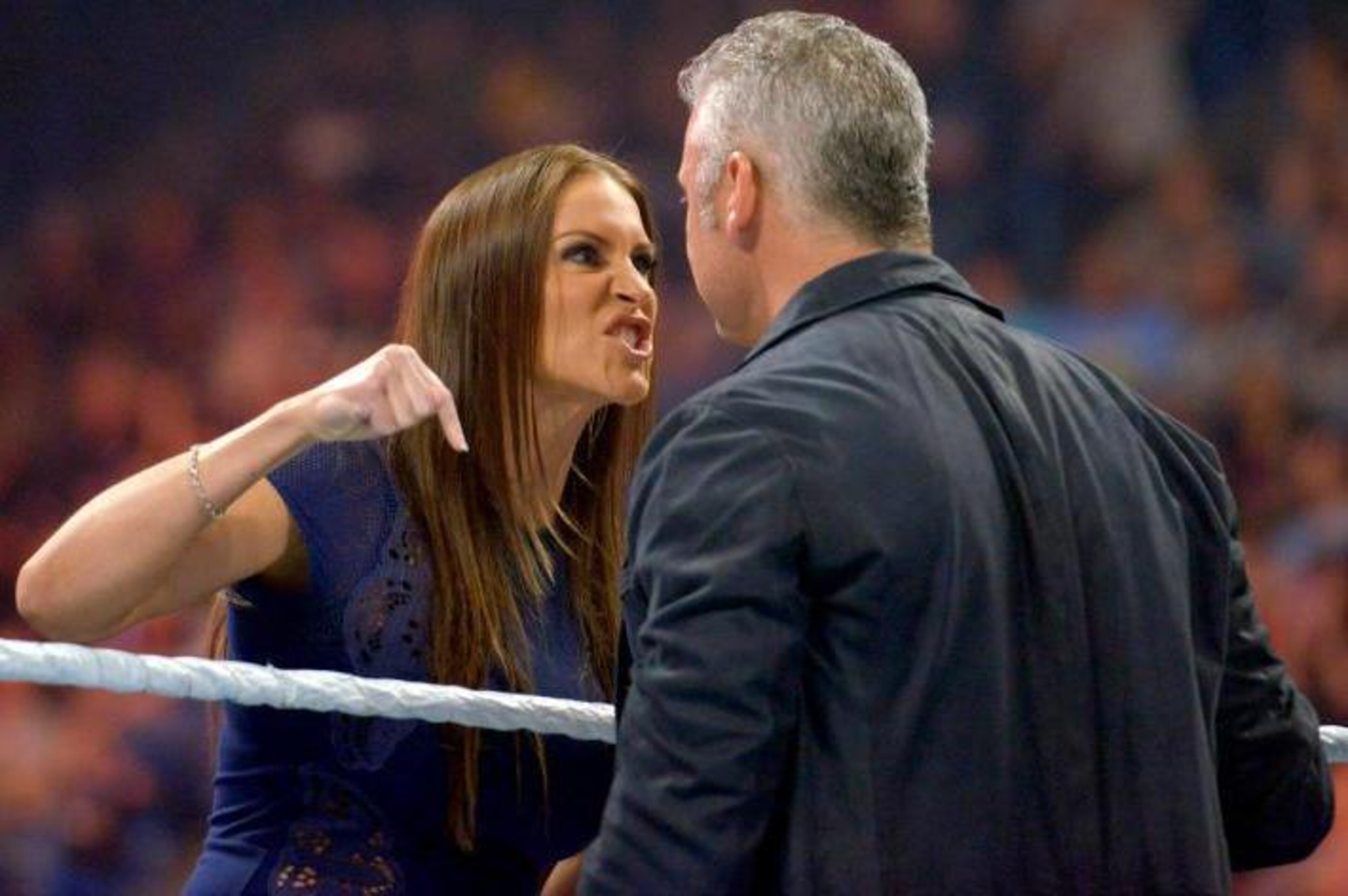 Stephanie McMahon argues with her brother on Raw. Stephanie McMahon argues with her brother on Raw.