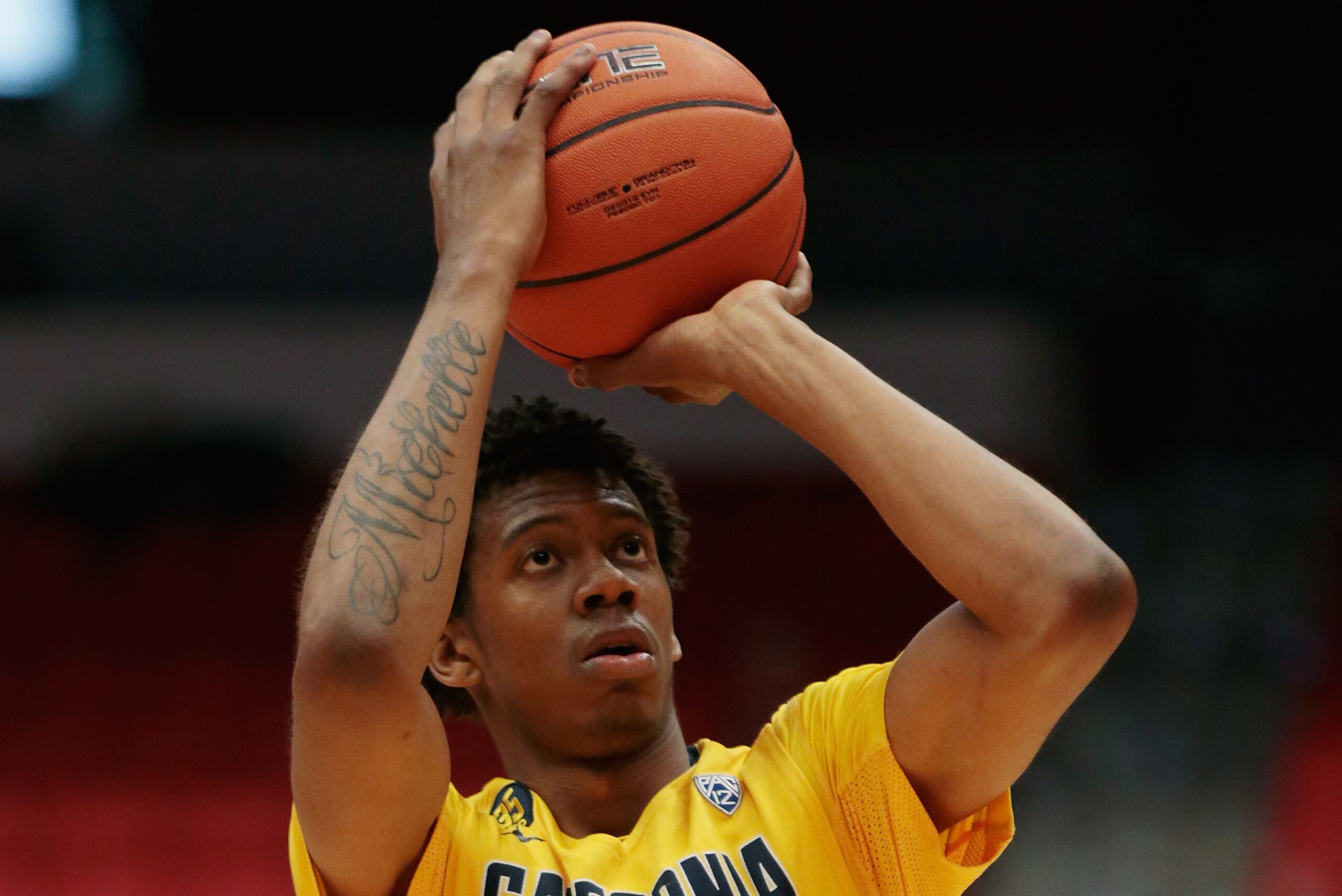 PULLMAN, WA - FEBRUARY 12:  Tyrone Wallace #3 of the California Golden Bears takes a foul shot against the Washington State Cougars during the second half of the game at Beasley Coliseum on February 12, 2014 in Pullman, Washington.  (Photo by William Manc