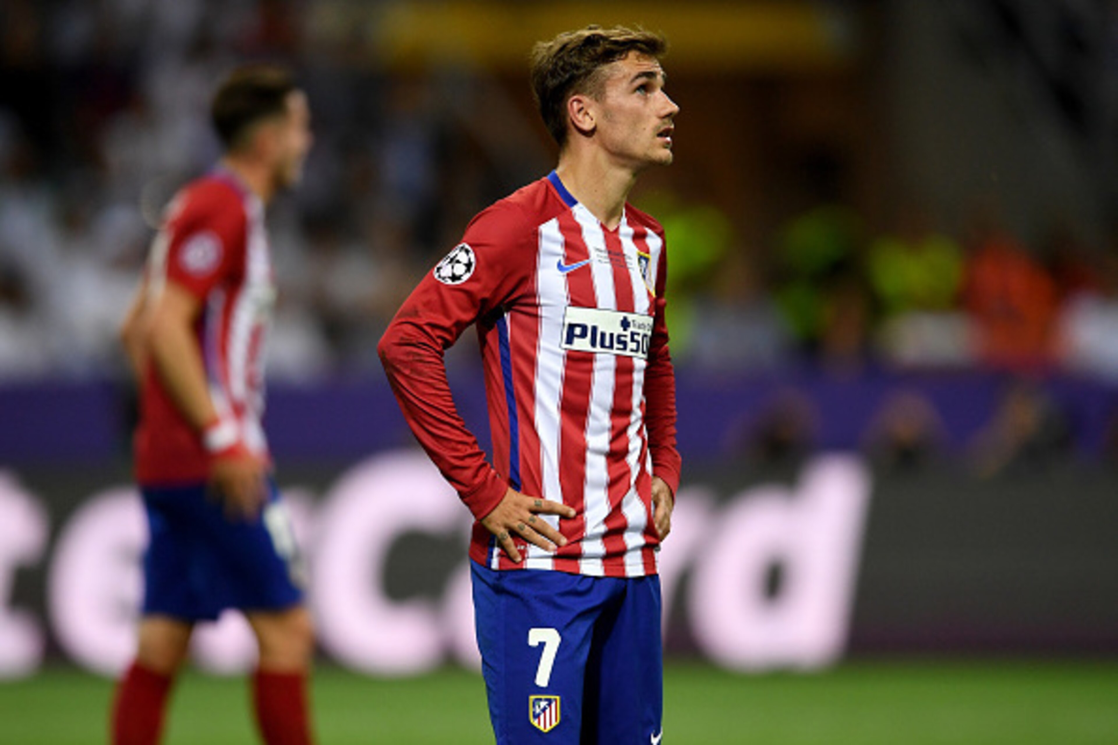 MILAN, ITALY - MAY 28:  Antoine Griezmann of Atletico Madrid looks on during the UEFA Champions League Final match between Real Madrid and Club Atletico de Madrid at Stadio Giuseppe Meazza on May 28, 2016 in Milan, Italy.  (Photo by Laurence Griffiths/Get