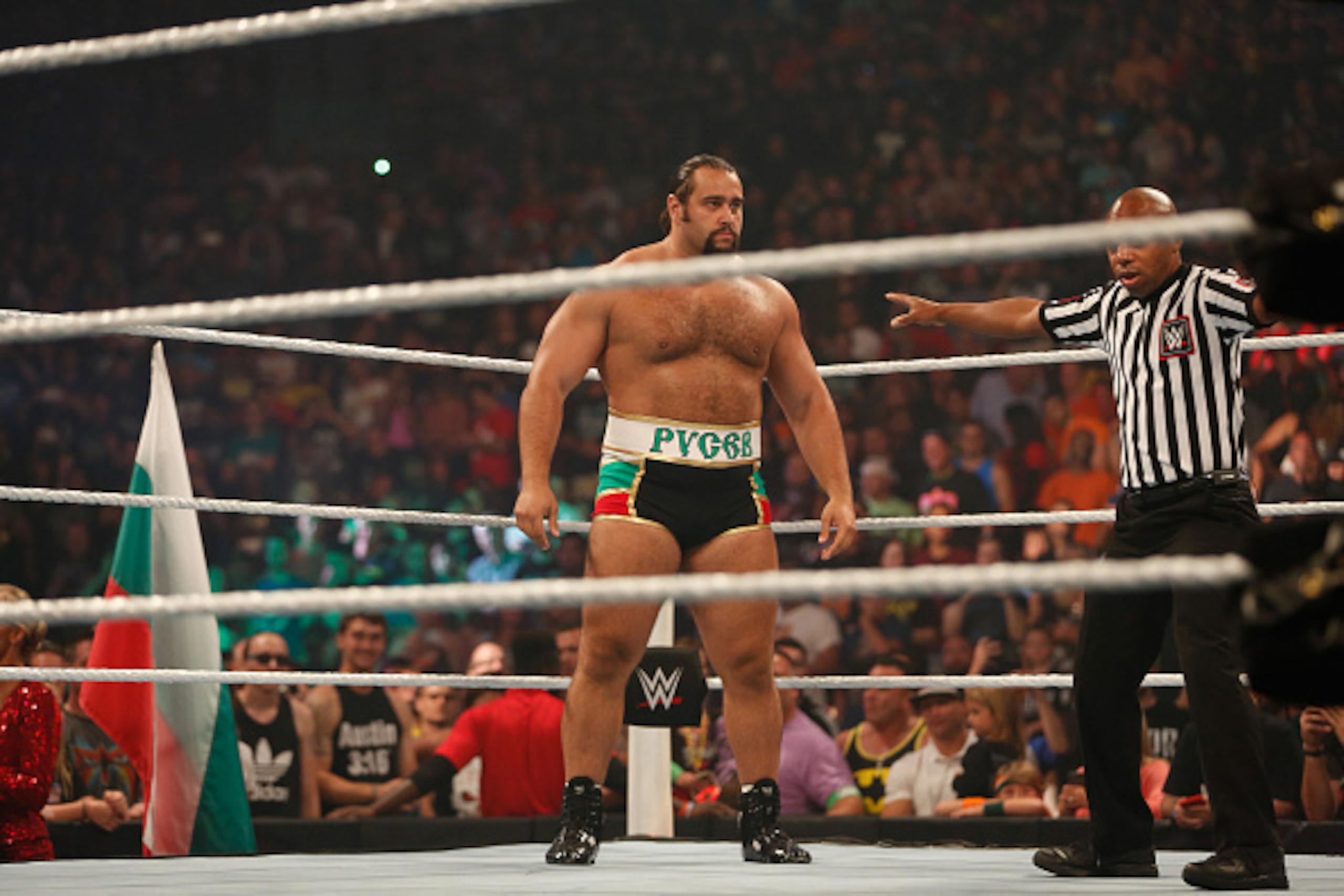 NEW YORK, NY - AUGUST 23: Alexander Rusev gets ready for his fight against Dolph Ziggler at the WWE SummerSlam 2015 at Barclays Center of Brooklyn on August 23, 2015 in New York City. (Photo by JP Yim/Getty Images) NEW YORK, NY - AUGUST 23: Alexander Rusev gets ready for his fight against Dolph Ziggler at the WWE SummerSlam 2015 at Barclays Center of Brooklyn on August 23, 2015 in New York City. (Photo by JP Yim/Getty Images)