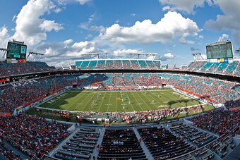 MIAMI GARDENS, FL - SEPTEMBER 19: A general view of Sun Life Stadium during second half action between the Miami Hurricanes and the Nebraska Cornhuskers on September 19, 2015 in Miami Gardens, Florida. Miami defeated Nebraska 36-33 in overtime. (Photo by 