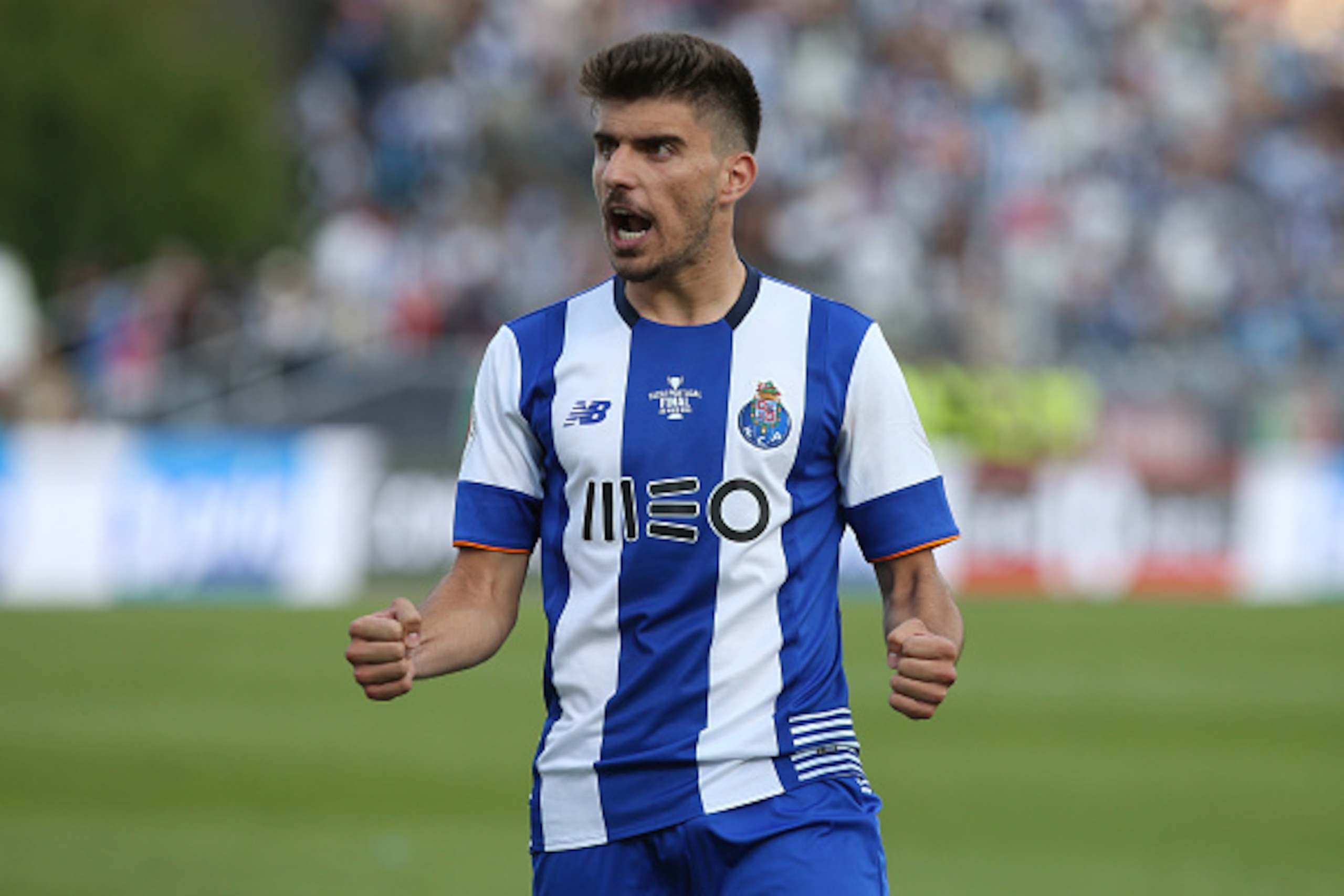 OEIRAS, PORTUGAL - MAY 22: FC Porto's midfielder Ruben Neves celebrates after scoring a penalty in the penalty shootout during the Portuguese Cup Final match between FC Porto and SC Braga at Estadio Nacional on May 22, 2016 in Lisbon, Portugal. (Photo by 