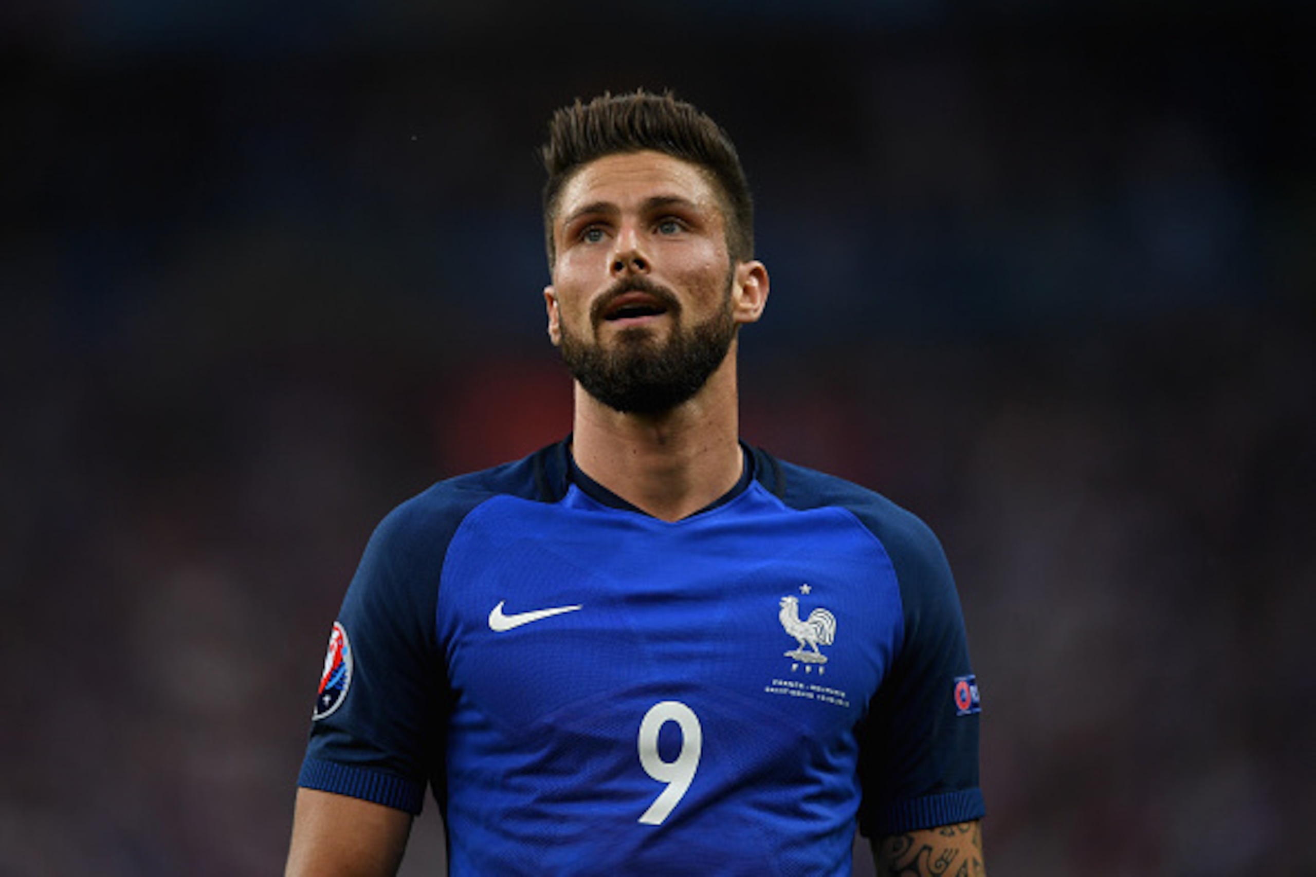 PARIS, FRANCE - JUNE 10: Olivier Giroud of France reacts during the UEFA Euro 2016 Group A match between France and Romania at Stade de France on June 10, 2016 in Paris, France.  (Photo by Shaun Botterill/Getty Images)