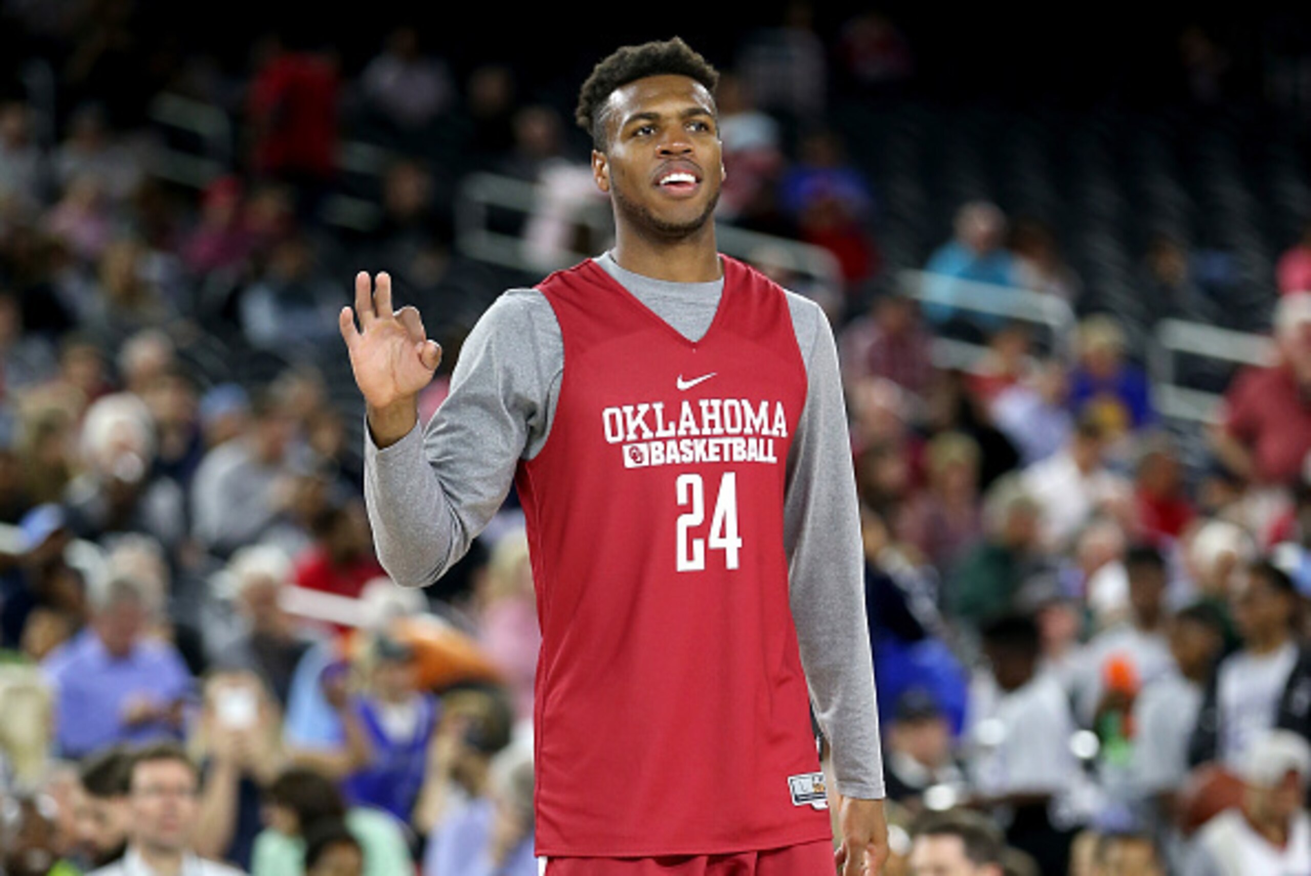 HOUSTON, TEXAS - APRIL 01:  Buddy Hield #24 of the Oklahoma Sooners looks on during a practice session for the 2016 NCAA Men's Final Four at NRG Stadium on April 1, 2016 in Houston, Texas.  (Photo by Streeter Lecka/Getty Images)