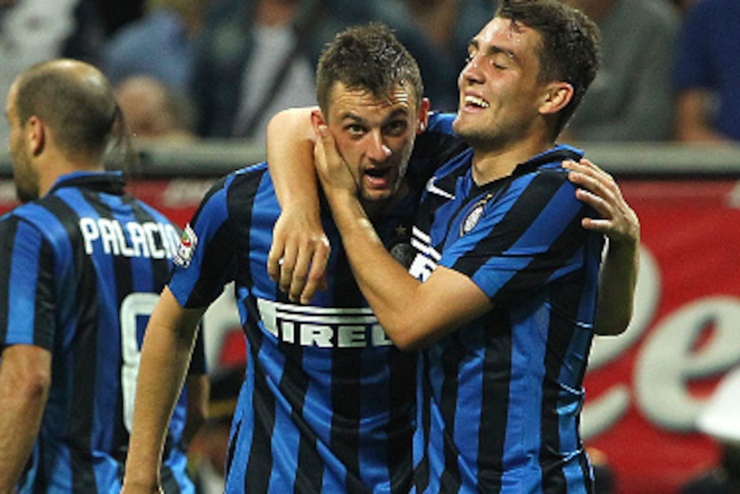 MILAN, ITALY - MAY 31:  Marcelo Brozovic of FC Internazionale Milano celebrates his goal with his team-mate Mateo Kovacic during the Serie A match between FC Internazionale Milano and Empoli FC at Stadio Giuseppe Meazza on May 31, 2015 in Milan, Italy.  (