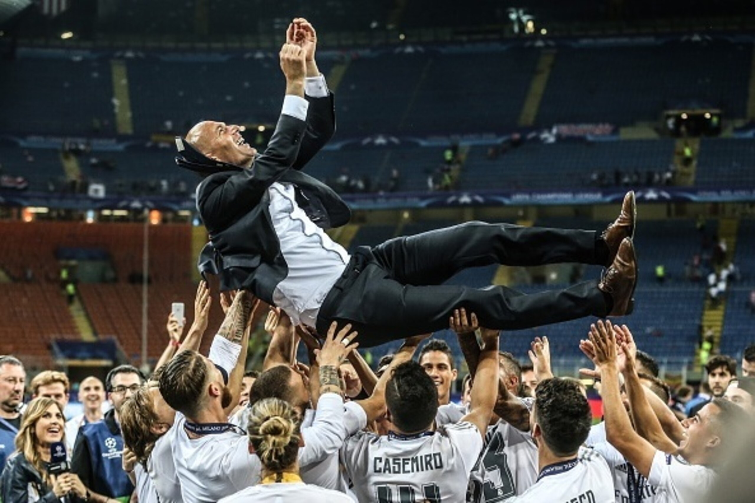 coach Zinedine Zidane of Real Madrid during the UEFA Champions League final match between Real Madrid and Atletico Madrid on May 28, 2016 at the Giuseppe Meazza San Siro stadium in Milan, Italy.(Photo by VI Images via Getty Images)