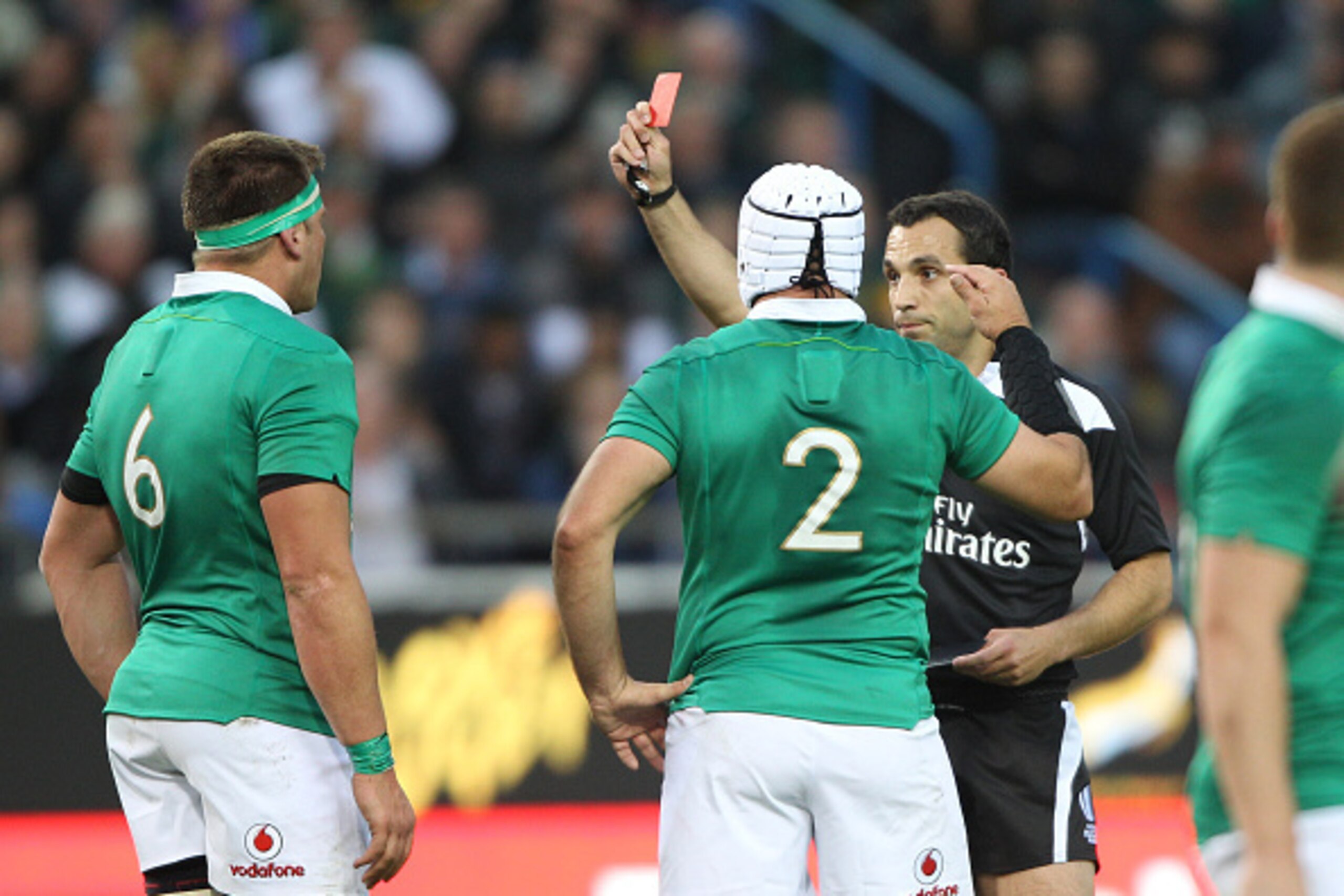 CAPE TOWN, SOUTH AFRICA - JUNE 11: CJ Stander of Ireland receives a red card during the 1st Castle Lager Incoming Series Test match between South Africa and Ireland at DHL Newlands Stadium on June 11, 2016 in Cape Town, South Africa. (Photo by Luke Walker