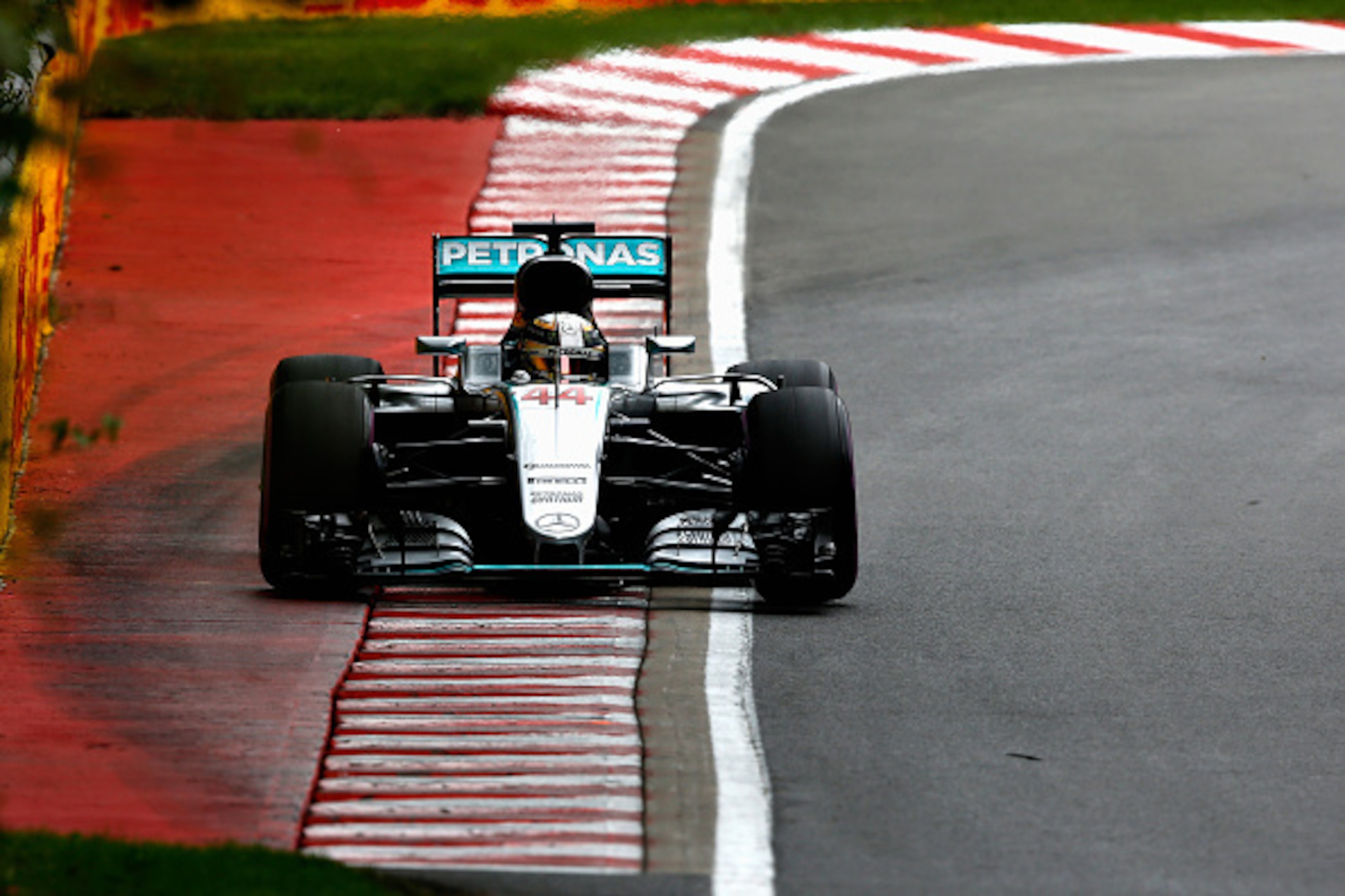 MONTREAL, QC - JUNE 11: Lewis Hamilton of Great Britain driving the (44) Mercedes AMG Petronas F1 Team Mercedes F1 WO7 Mercedes PU106C Hybrid turbo on track during qualifying for the Canadian Formula One Grand Prix at Circuit Gilles Villeneuve on June 11,