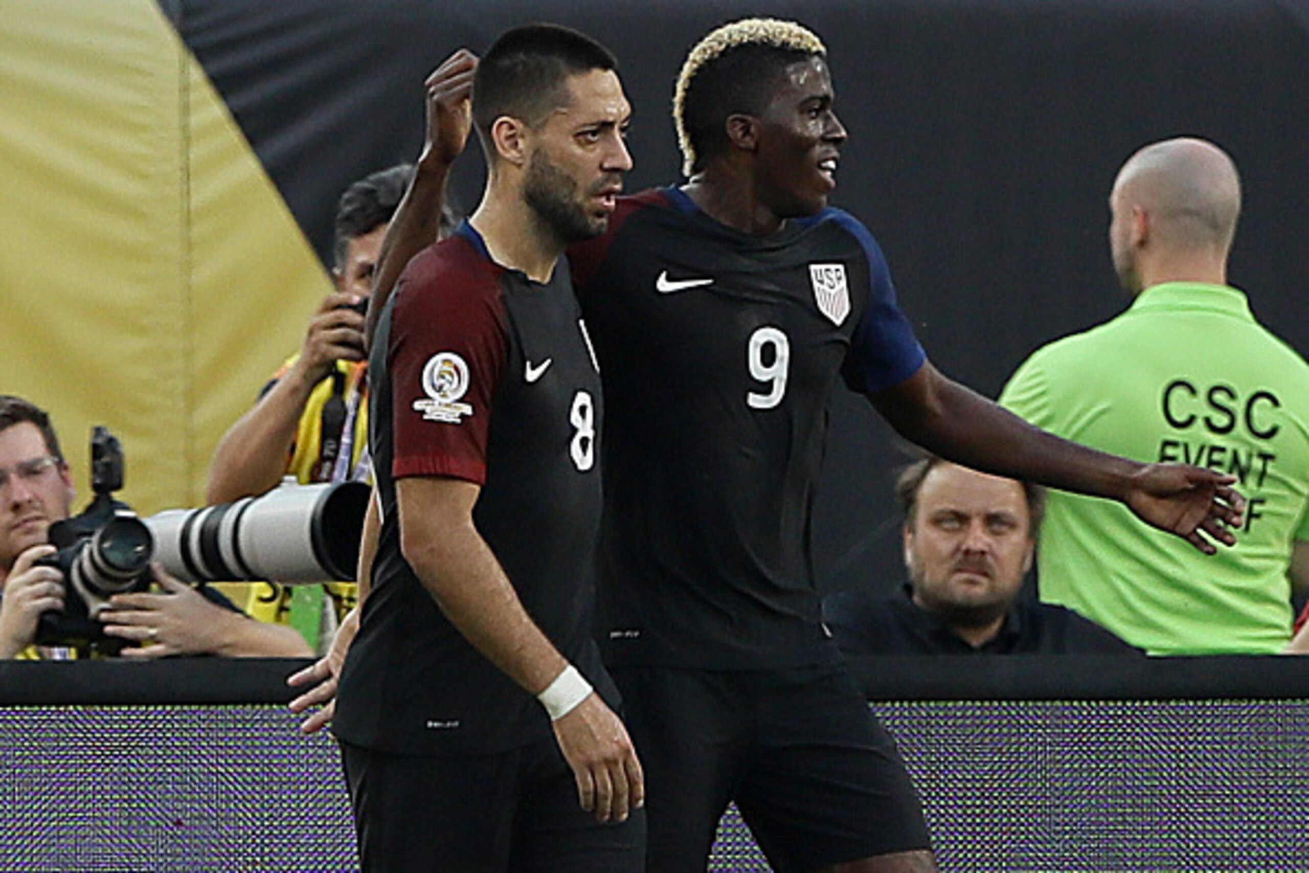 PHILADELPHIA, PA - JUNE 11:  Clint Dempsey #8 of United States celebrates his goal with teammate Gyasi Zerdes #9 in the first half against the Paraguay during the Copa America Centenario Group C match at Lincoln Financial Field on June 11, 2016 in Philade