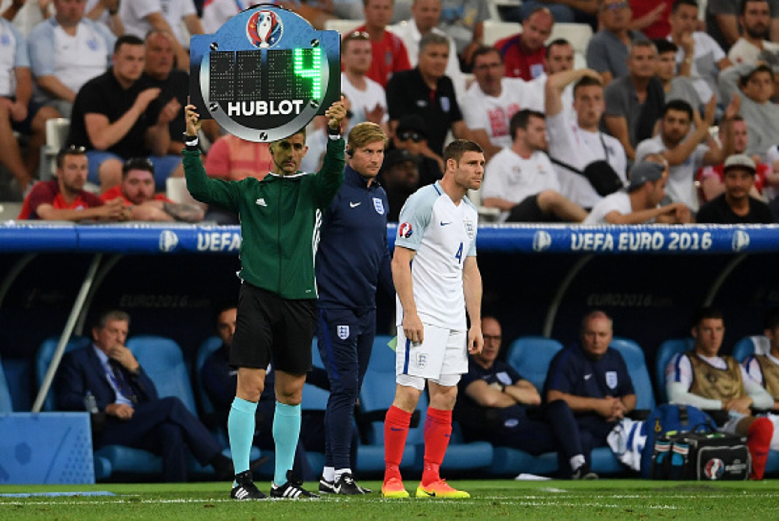 MARSEILLE, FRANCE - JUNE 11: James Milner of England stands on the touchline waiting for substitution during the UEFA EURO 2016 Group B match between England and Russia at Stade Velodrome on June 11, 2016 in Marseille, France.  (Photo by Laurence Griffith