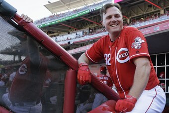 Jay Bruce should be yukking it up the way he's swinging it.