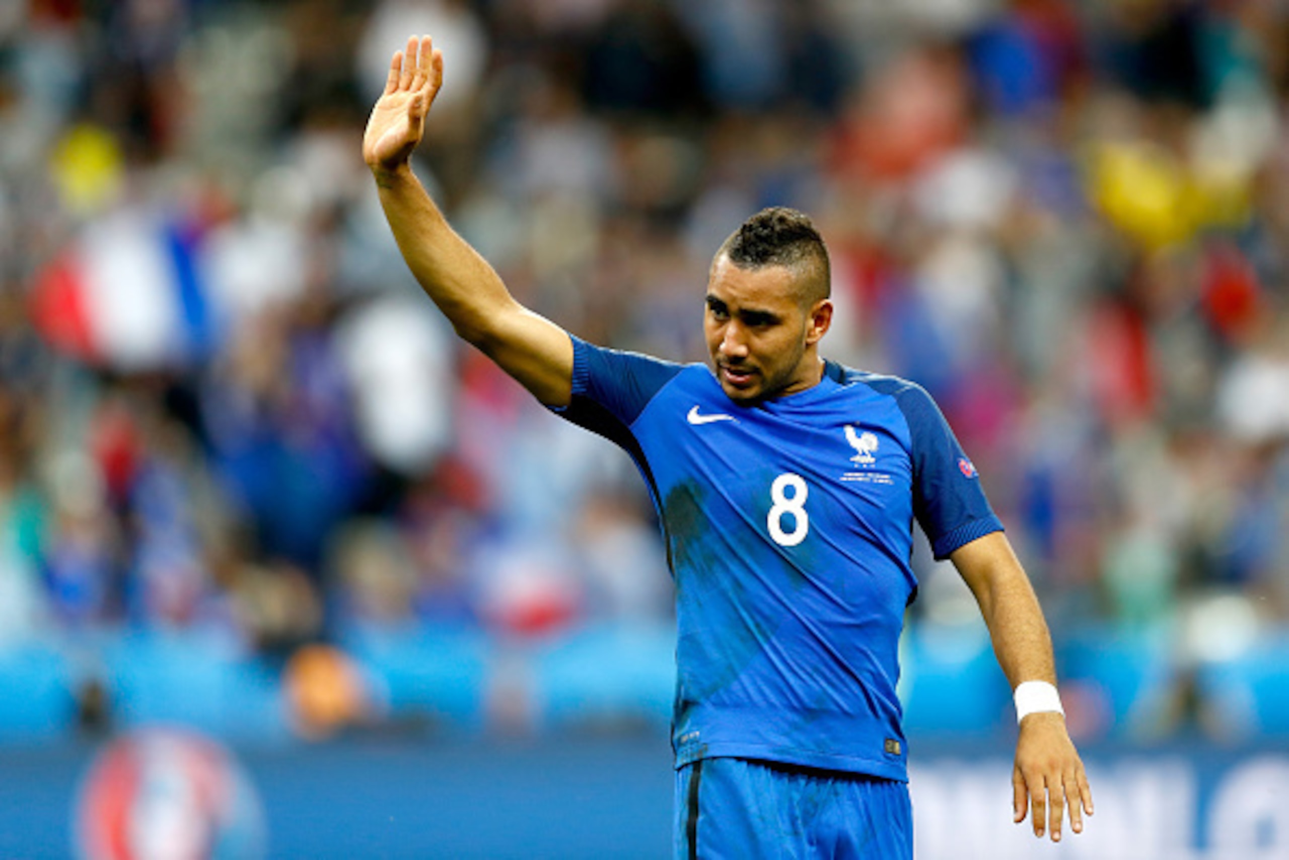 PARIS, FRANCE - JUNE 10:  Dimitri Payet of France applauds supporters after his team's 2-1 win in the UEFA Euro 2016 Group A match between France and Romania at Stade de France on June 10, 2016 in Paris, France  (Photo by Clive Rose/Getty Images)