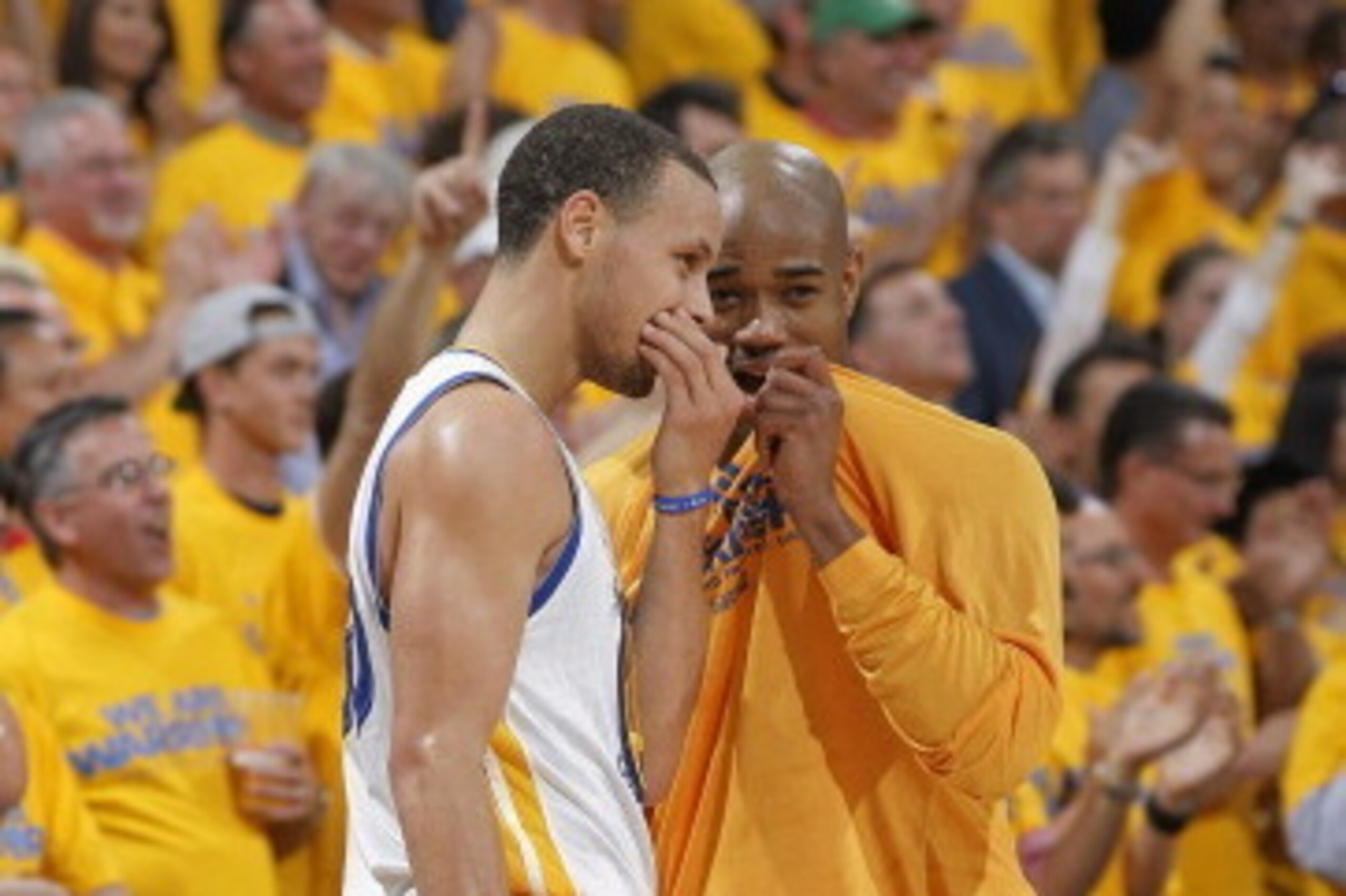 OAKLAND, CA - APRIL 28: Stephen Curry #30 and Jarrett Jack #2 of the Golden State Warriors talk while playing the Denver Nuggets in Game Four of the Western Conference Quarterfinals during the 2013 NBA Playoffs on April 28, 2013 at Oracle Arena in Oakland