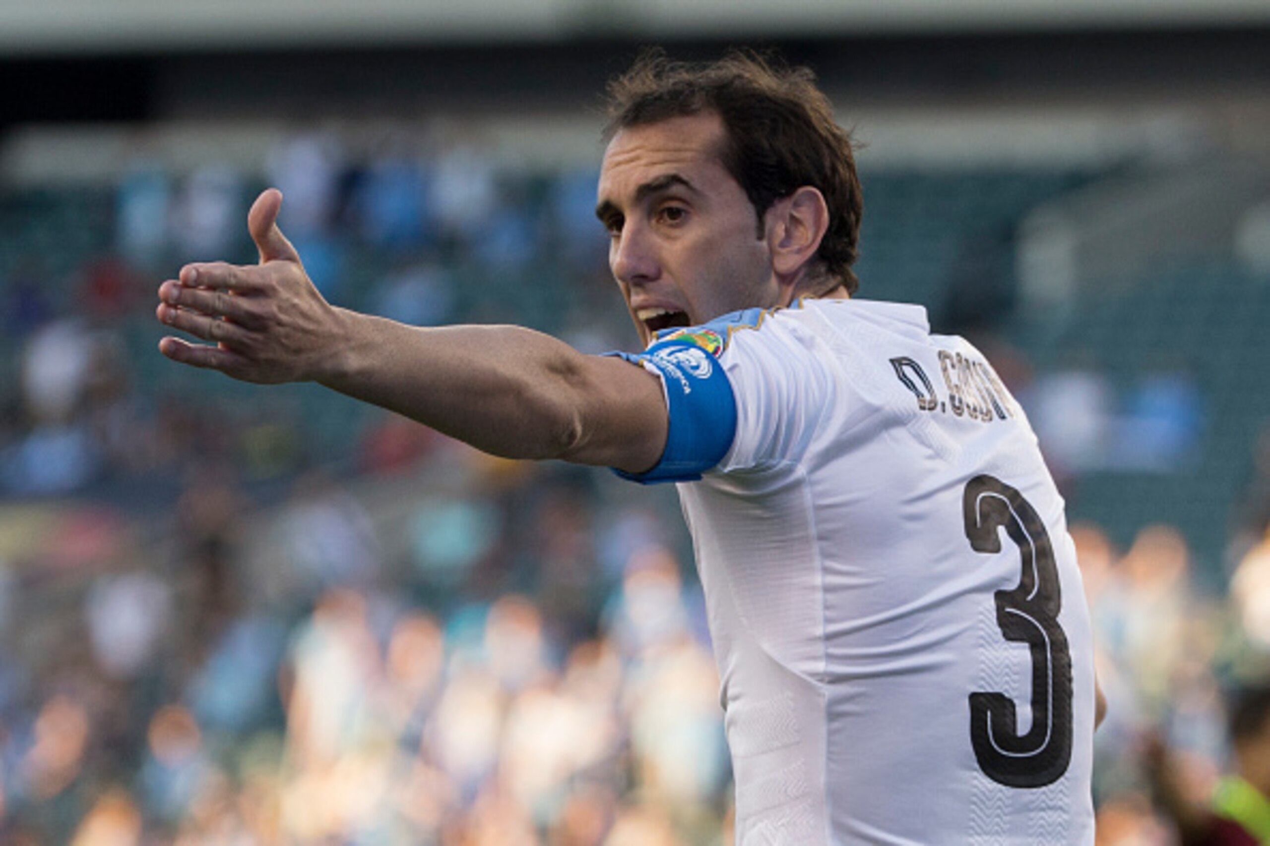 PHILADELPHIA, PA - JUNE 09: Diego Godin #3 of Uruguay reacts in the game against Venezuela during the 2016 Copa America Centenario Group C match at Lincoln Financial Field on June 9, 2016 in Philadelphia, Pennsylvania. Venezuela defeated Uruguay 1-0. (Pho