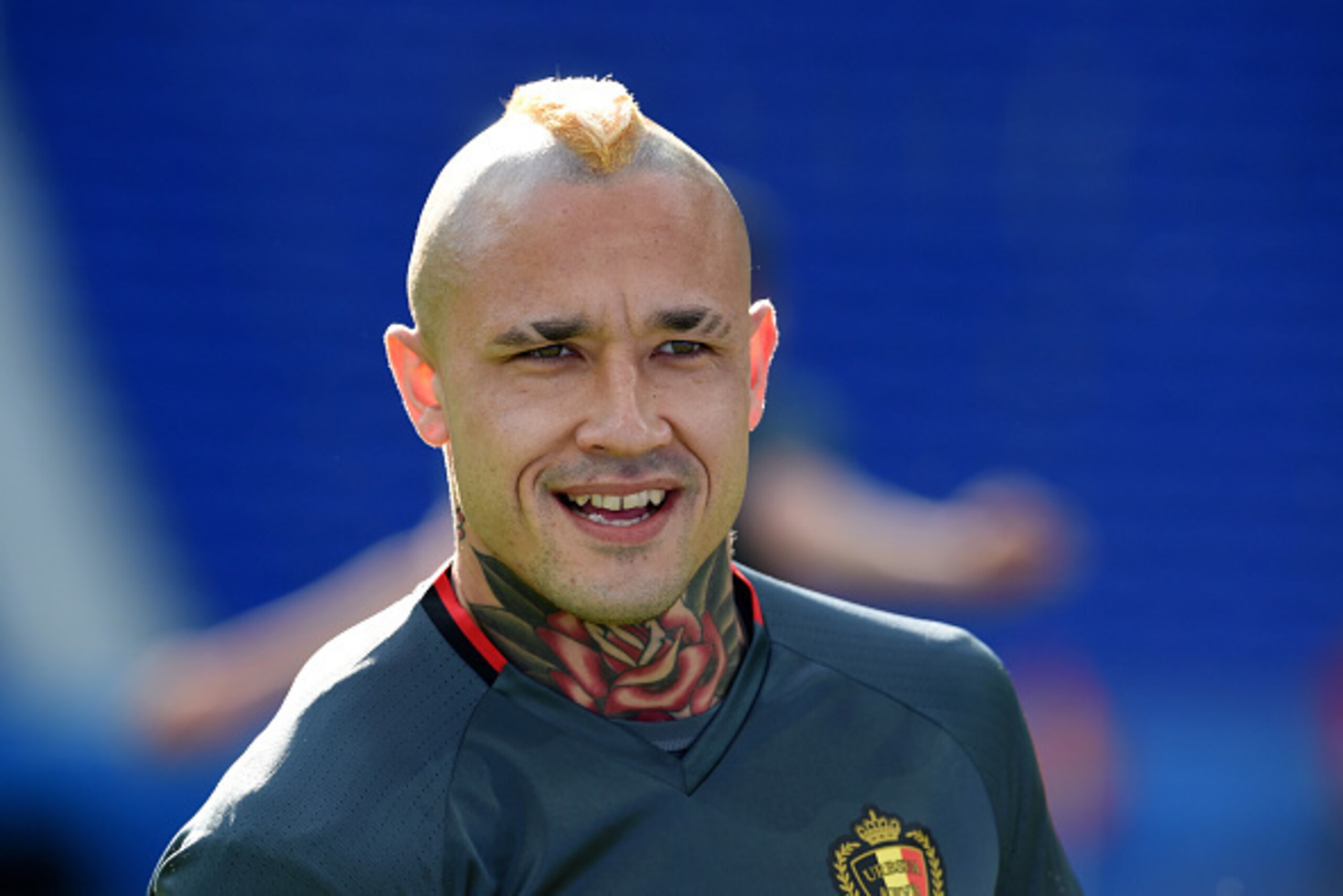 LYON, FRANCE - JUNE 12:  Radja Nainggolan of Belgium reacts during a training session ahead of their UEFA Euro 2016 Group E match between Belgium and Italy on June 12, 2016 in Lyon, France.  (Photo by Claudio Villa/Getty Images )