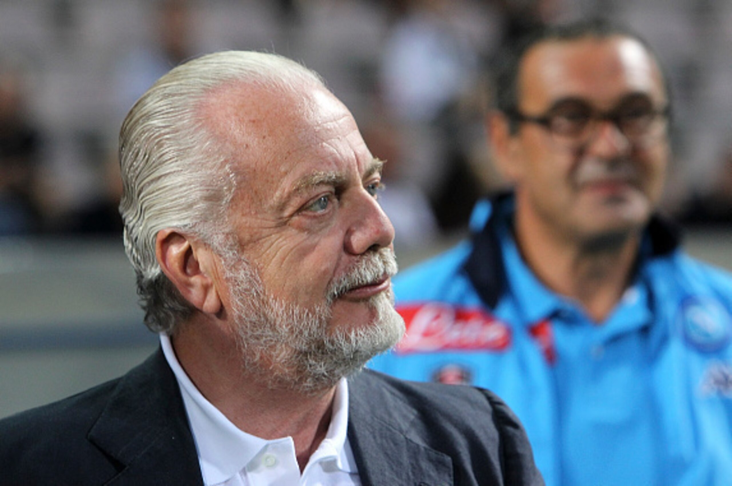REGGIO NELL'EMILIA, ITALY - AUGUST 23:  SSC Napoli president Aurelio De Laurentiis looks on before the Serie A match between US Sassuolo Calcio and SSC Napoli at Mapei Stadium - Città del Tricolore on August 23, 2015 in Reggio nell'Emilia, Italy.  (Photo 