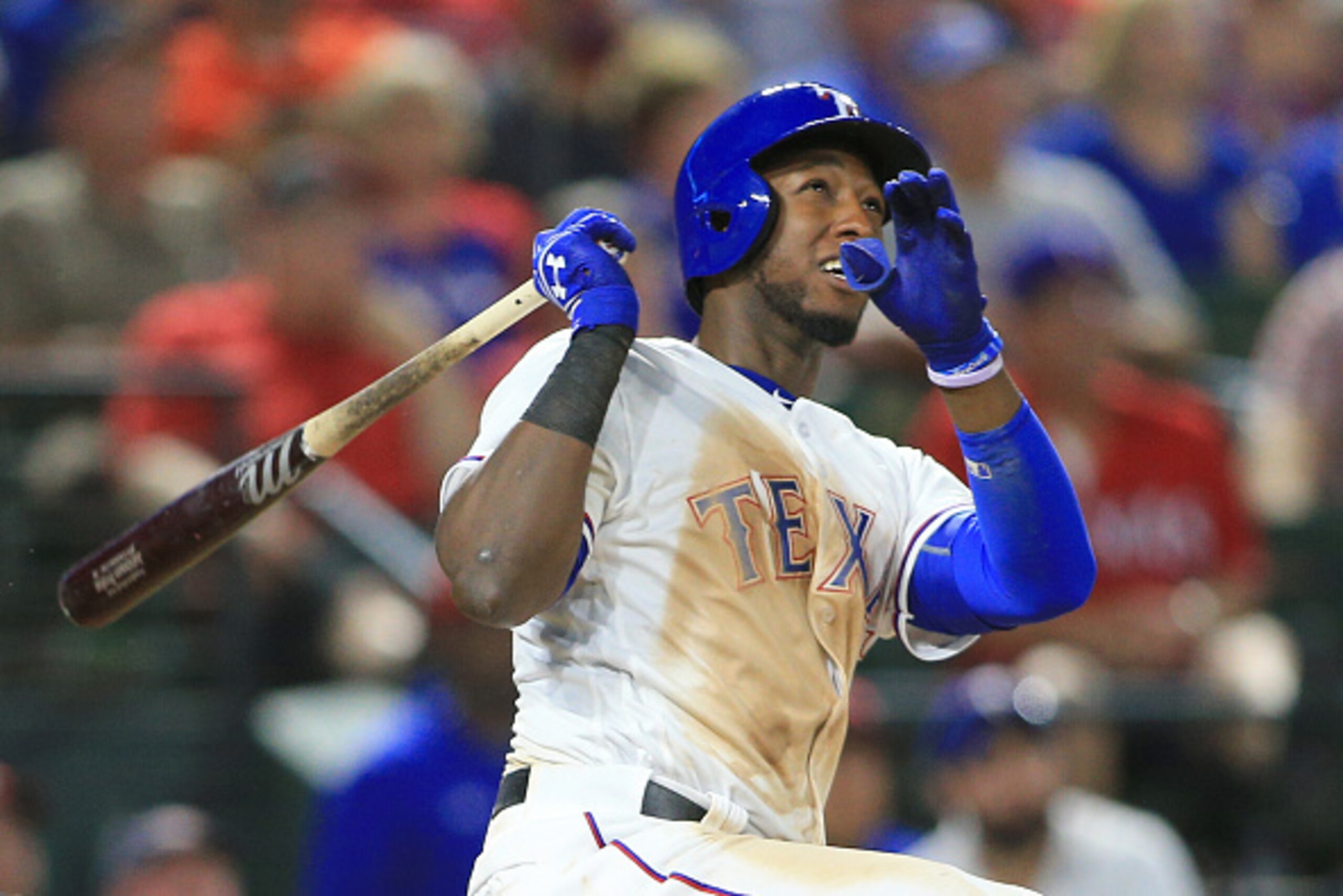ARLINGTON, TX - JUNE 06: Jurickson Profar #19 of the Texas Rangers hits in the sixth inning against the Houston Astros at Globe Life Park in Arlington on June 6, 2016 in Arlington, Texas. (Photo by Rick Yeatts/Getty Images)