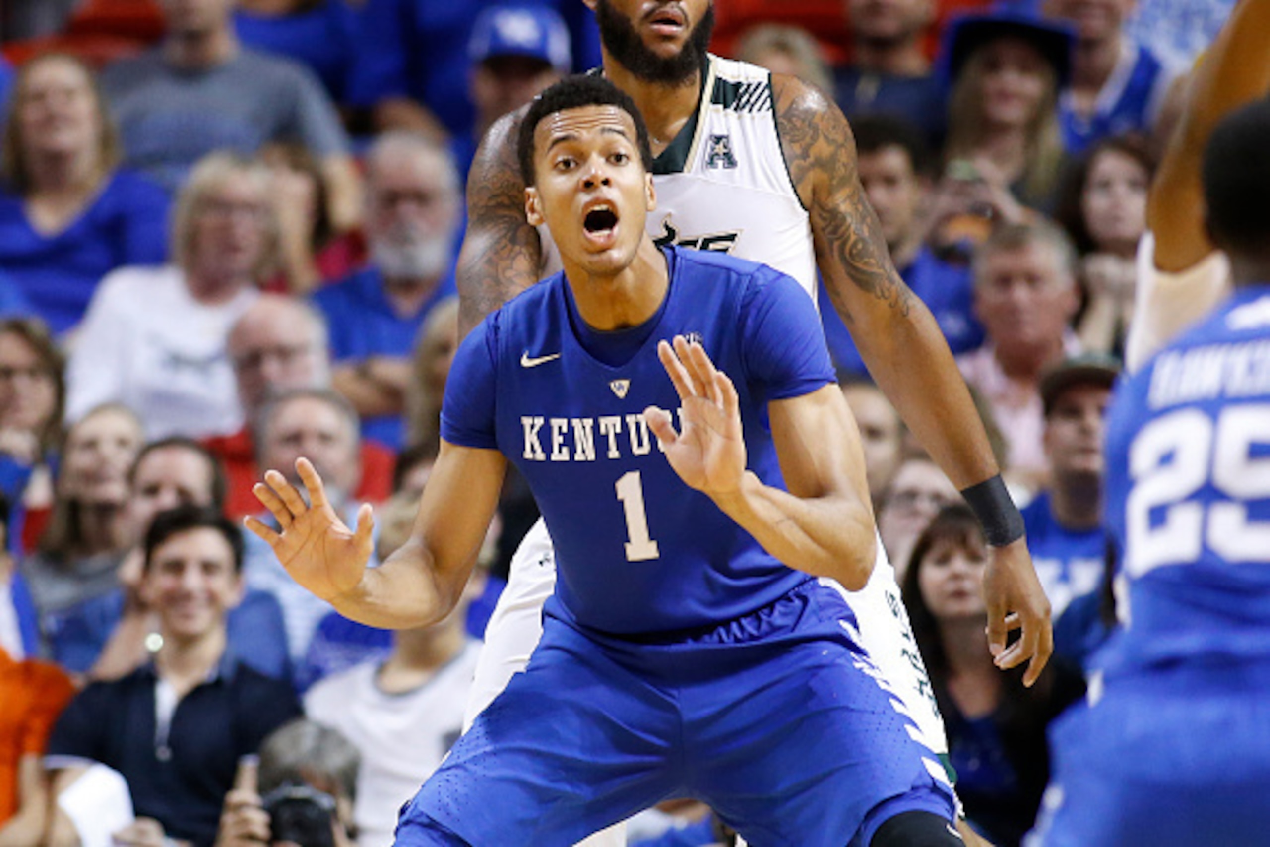 MIAMI, FL - NOVEMBER 27: Skal Labissiere #1 of the Kentucky Wildcats calls for the ball during second half action against the South Florida Bulls on November 27, 2015 at the American Airlines Arena in Miami, Florida. Kentucky defeated South Florida 84-63.
