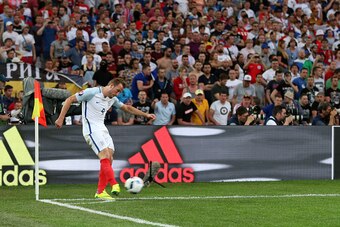 MARSEILLE, FRANCE - JUNE 11: Harry Kane of England takes a corner kick during the UEFA EURO 2016 Group B match between England and Russia at Stade Velodrome on June 11, 2016 in Marseille, France. (Photo by Catherine Ivill - AMA/Getty Images)