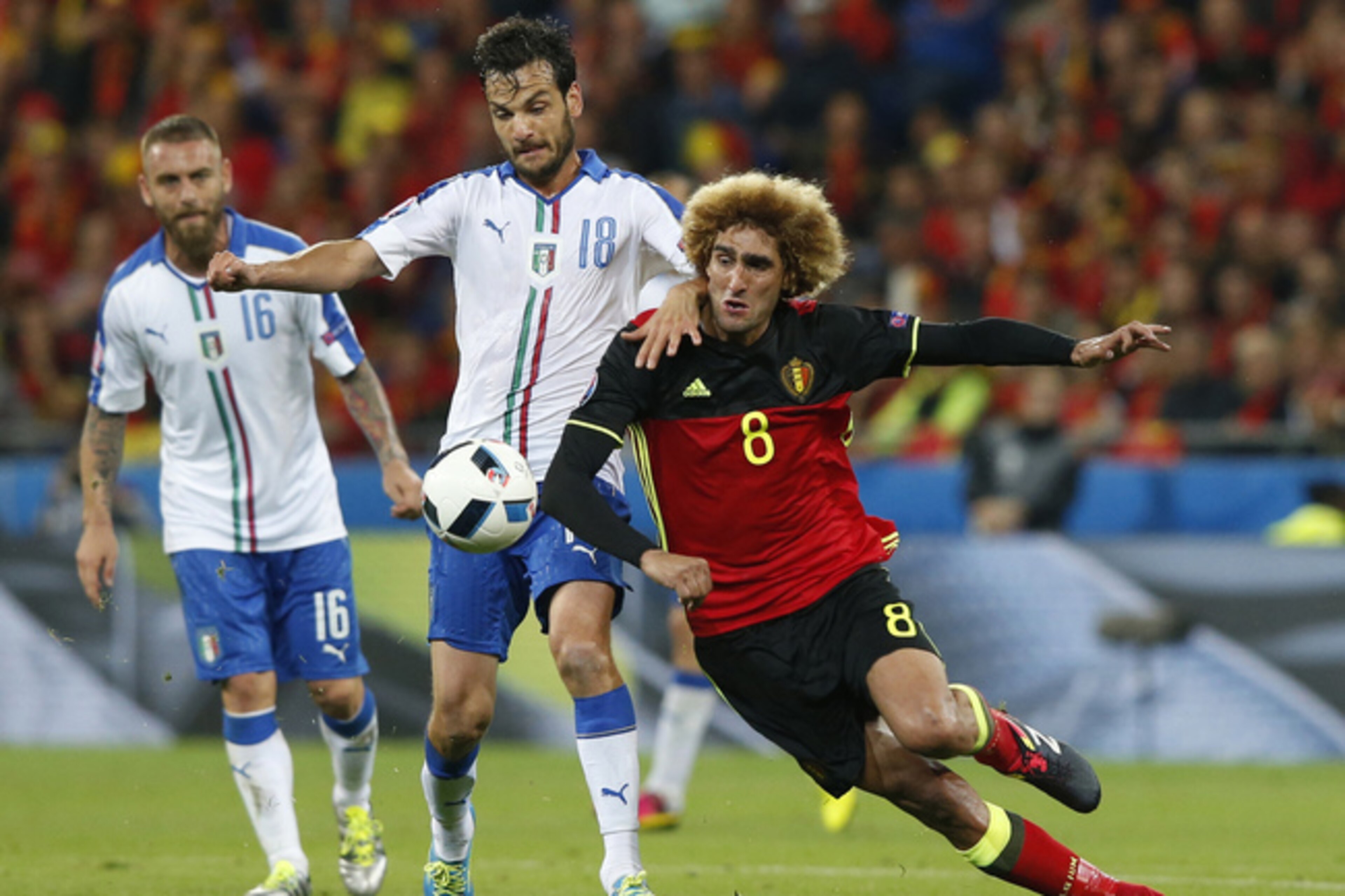 Marouane Fellaini made his presence felt early on in Lyon but was symptomatic of many of Belgium's problems