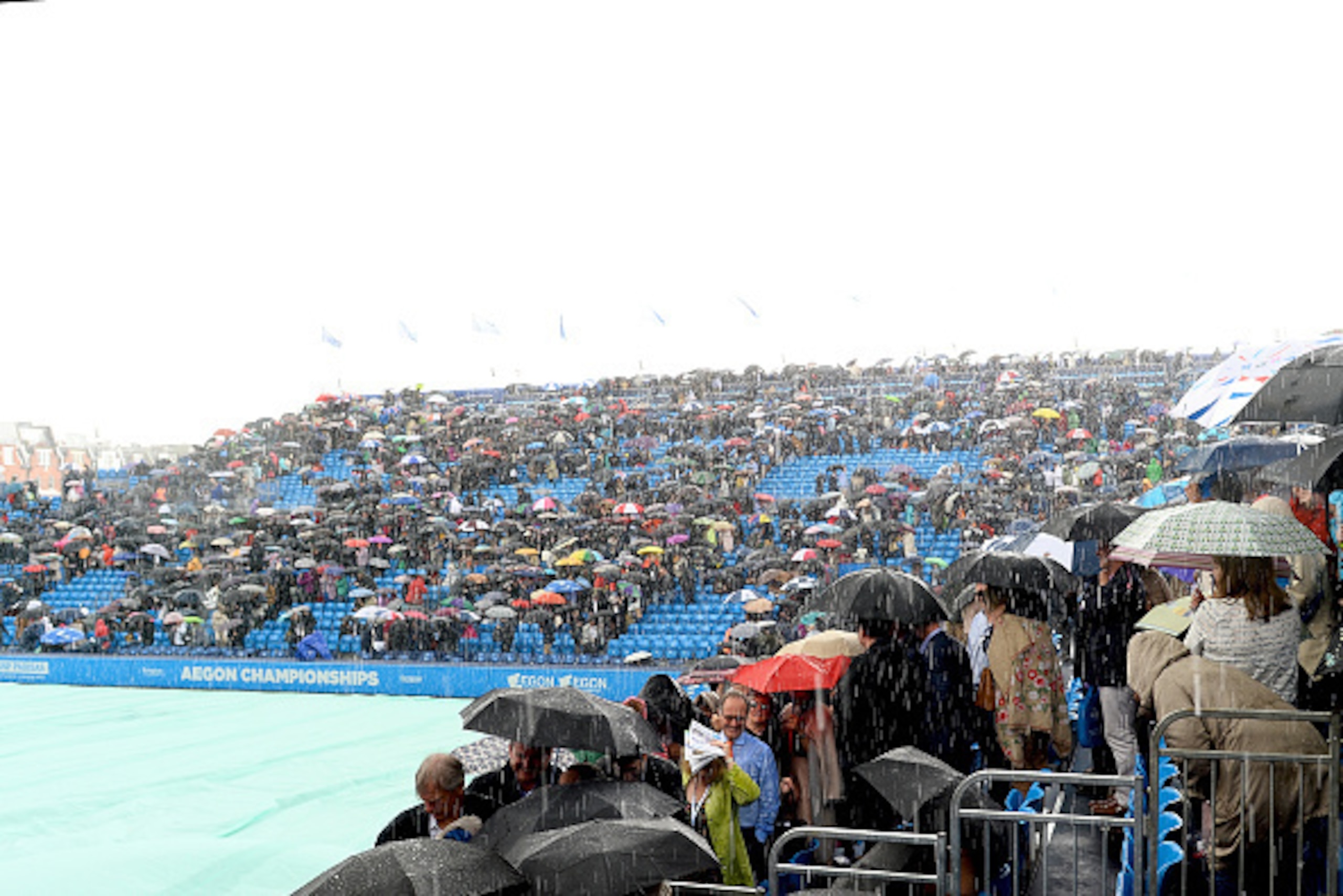 LONDON, ENGLAND - JUNE 14: Heavy rain stops play in the match between Stan Wawrinka of Switzerland and Fernando Verdasco of Spain on day 2 at Queens Club on June 14, 2016 in London, England. (Photo by Patrik Lundin/Getty Images) LONDON, ENGLAND - JUNE 14: Heavy rain stops play in the match between Stan Wawrinka of Switzerland and Fernando Verdasco of Spain on day 2 at Queens Club on June 14, 2016 in London, England. (Photo by Patrik Lundin/Getty Images)