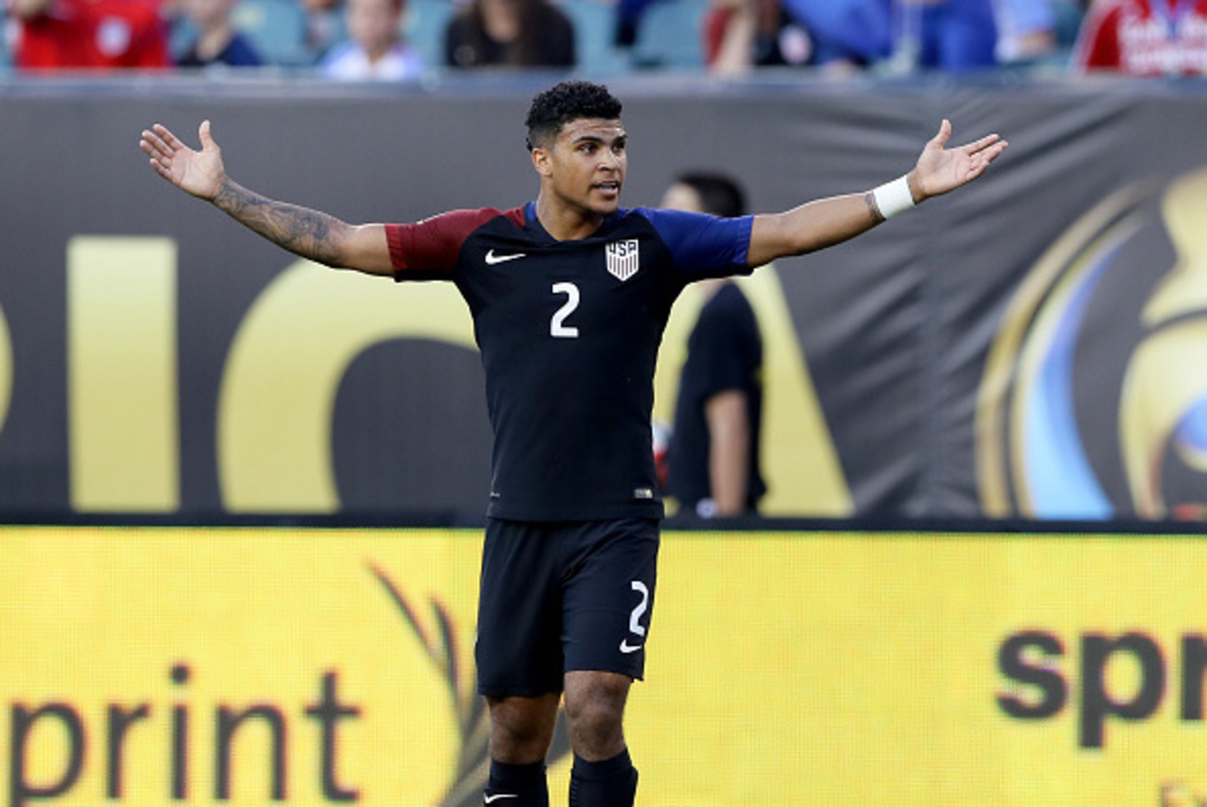 PHILADELPHIA, PA - JUNE 11:  DeAndre Yedlin #2 of United States reacts in the first half against Paraguay during the Copa America Centenario Group C match at Lincoln Financial Field on June 11, 2016 in Philadelphia, Pennsylvania.  (Photo by Elsa/Getty Ima