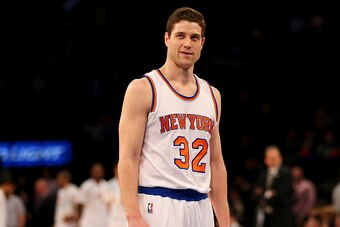 NEW YORK, NY - MARCH 01:  Jimmer Fredette #32 of the New York Knicks looks on before he shoots three free throws in the final minutes of the game against the Portland Trail Blazers at Madison Square Garden on March 1, 2016 in New York City.The Portland Tr
