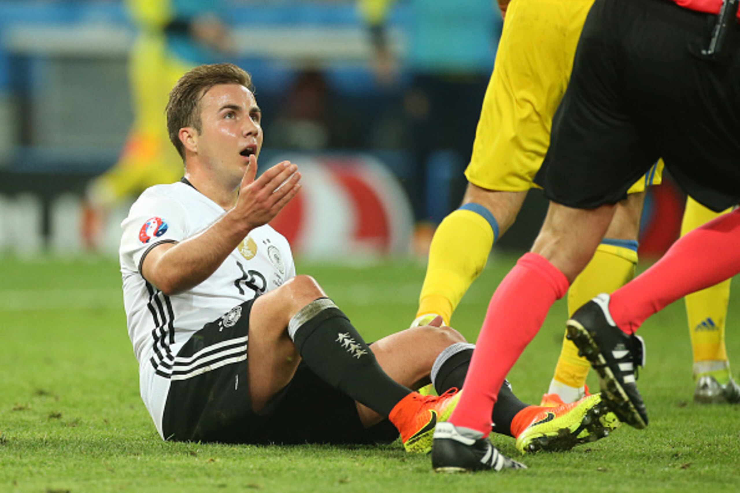 LILLE, FRANCE - JUNE 12: Mario Goetze of Germany reacts during the UEFA Euro 2016 Group C match between Germany and Ukraine at Stade Pierre Mauroy on June 12, 2016 in Lille, France. (Photo by Jean Catuffe/Getty Images)