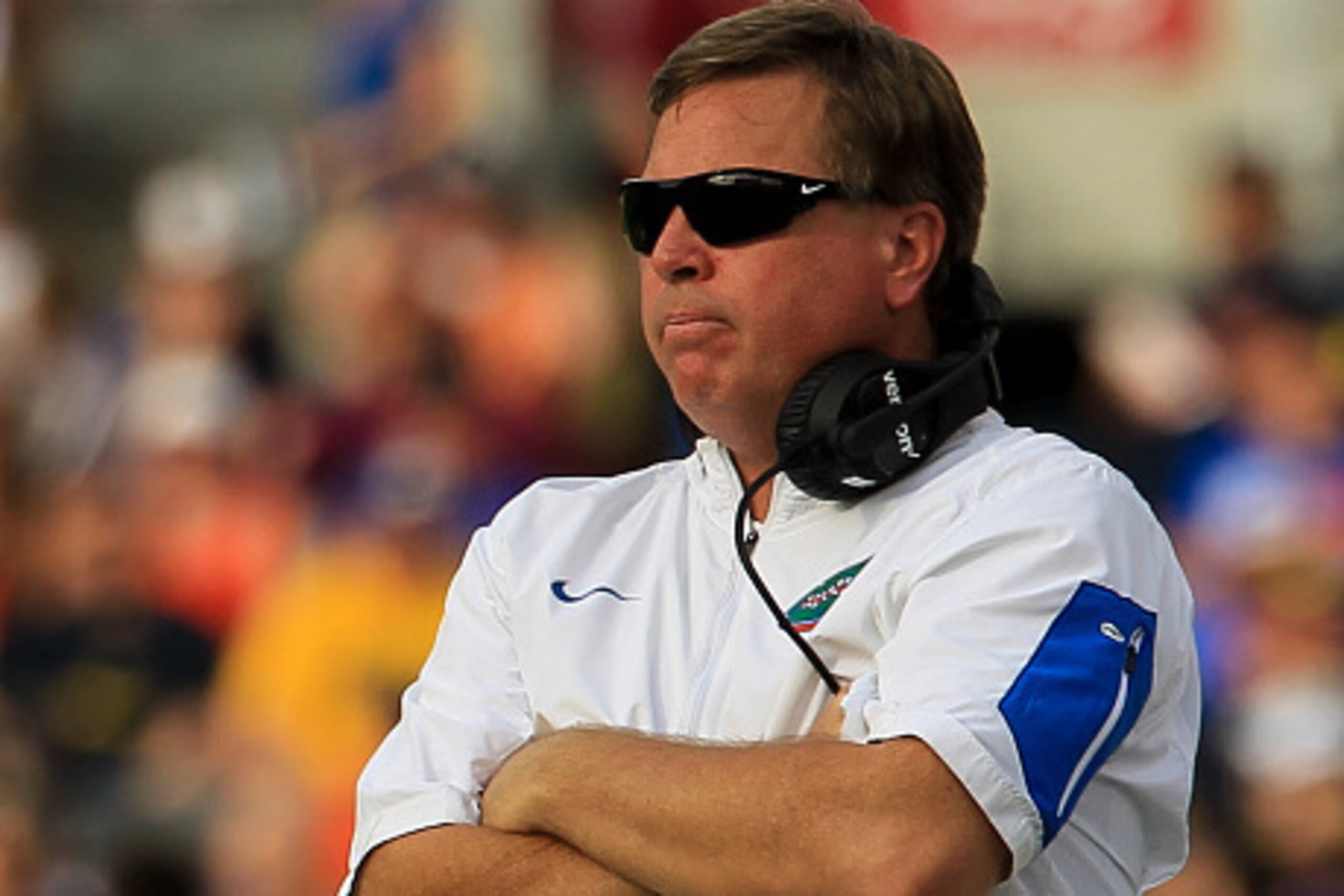 ORLANDO, FL - JANUARY 01: Head coach Jim McElwain of the Florida Gators looks on during the Buffalo Wild Wings Citrus Bowl game against the Michigan Wolverines at the Orlando Citrus Bowl on January 1, 2016 in Orlando, Florida.  (Photo by Rob Foldy/Getty I
