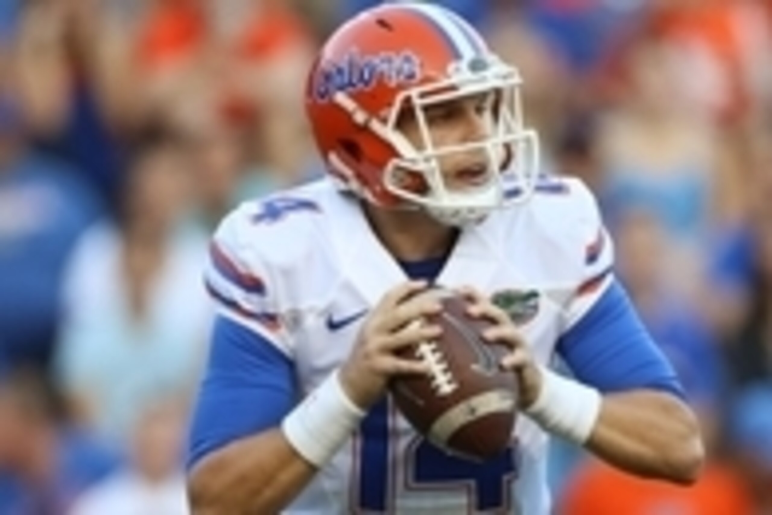 Apr 8, 2016; Gainesville, FL, USA; Florida Gators quarterback Luke Del Rio (14) looks to pass in the first quarter of the Orange and Blue at Ben Hill Griffin Stadium. Mandatory Credit: Logan Bowles-USA TODAY Sports