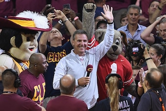 CLEVELAND, OH - JUNE 10:  Ohio State Buckeyes head football coach Urban Meyer attends Game 4 of the 2016 NBA Finals between the Cleveland Cavaliers and the Golden State Warriors at Quicken Loans Arena on June 10, 2016 in Cleveland, Ohio. NOTE TO USER: Use