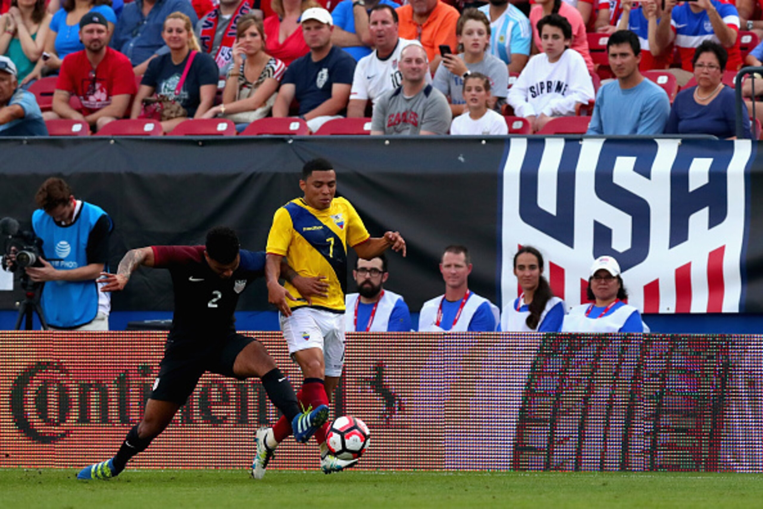 FRISCO, TX - MAY 25: DeAndre Yedlin #2 of the United States battles for control of the ball against Jefferson Montero #7 of Ecuador during an International Friendly match at Toyota Stadium on May 25, 2016 in Frisco, Texas. (Photo by Tom Pennington/Getty FRISCO, TX - MAY 25: DeAndre Yedlin #2 of the United States battles for control of the ball against Jefferson Montero #7 of Ecuador during an International Friendly match at Toyota Stadium on May 25, 2016 in Frisco, Texas. (Photo by Tom Pennington/Getty