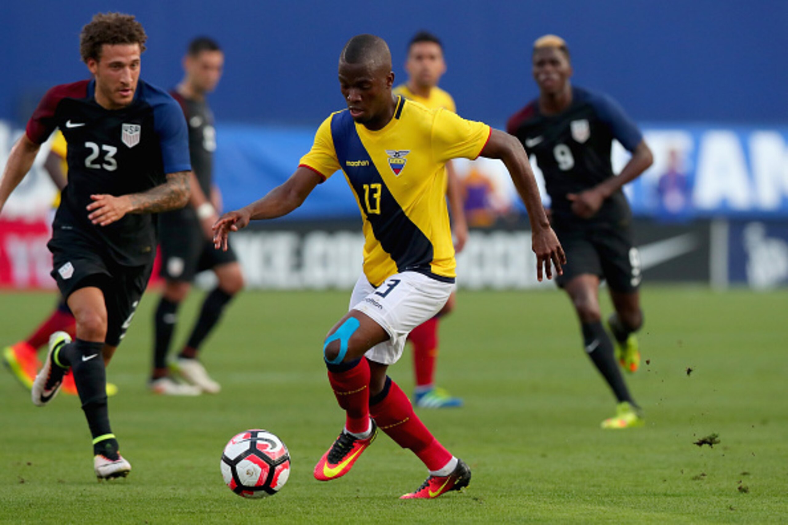FRISCO, TX - MAY 25: Enner Valencia #13 of Ecuador controls the ball against Fabian Johnson #23 of the United States during an International Friendly match at Toyota Stadium on May 25, 2016 in Frisco, Texas. (Photo by Tom Pennington/Getty Images) FRISCO, TX - MAY 25: Enner Valencia #13 of Ecuador controls the ball against Fabian Johnson #23 of the United States during an International Friendly match at Toyota Stadium on May 25, 2016 in Frisco, Texas. (Photo by Tom Pennington/Getty Images)