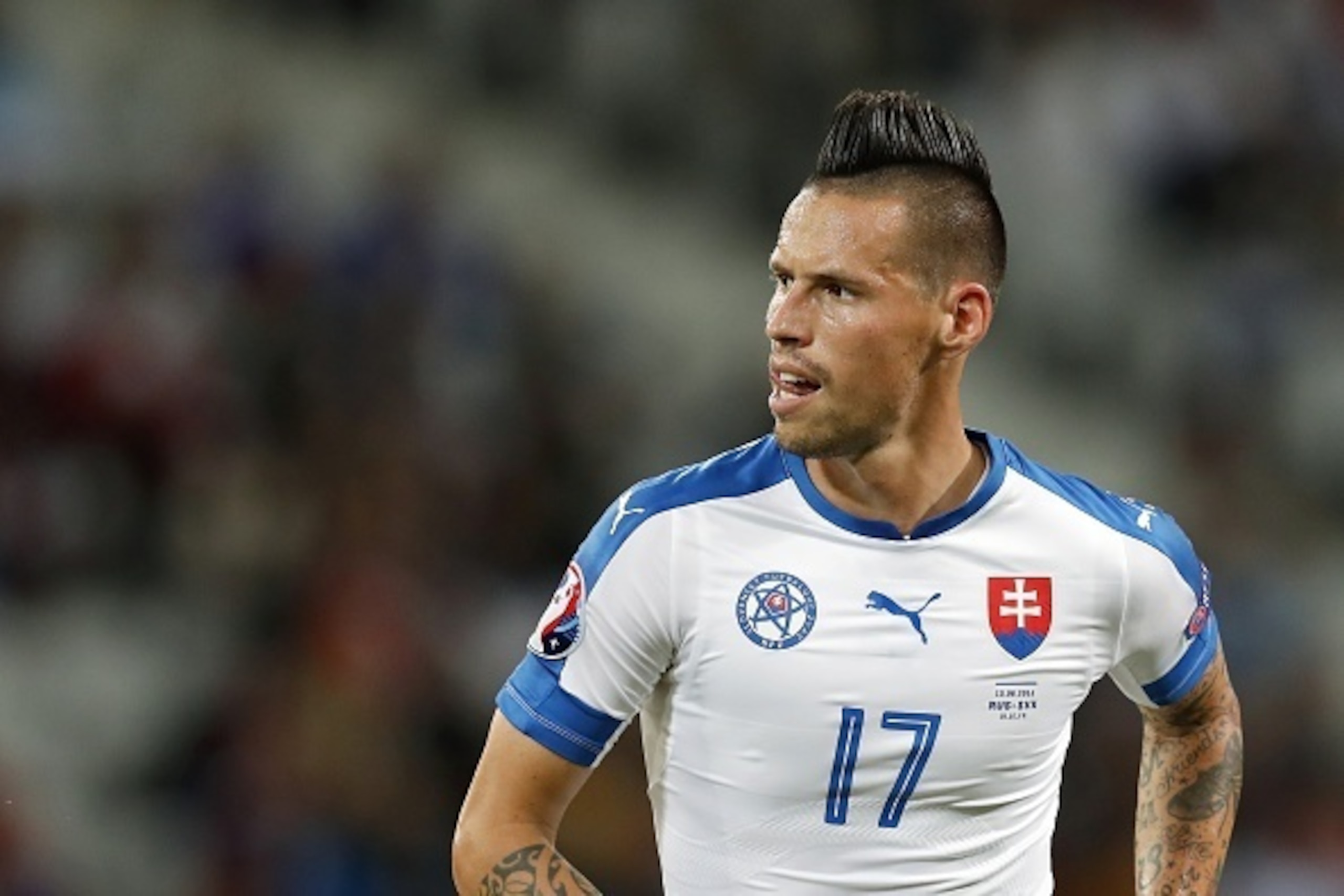 Marek Hamsik of Slovakia during the UEFA EURO 2016 Group B group stage match between Russia and Slovakia at the Stade Pierre-mauroy on june 15, 2016 in Lille, France.(Photo by VI Images via Getty Images)