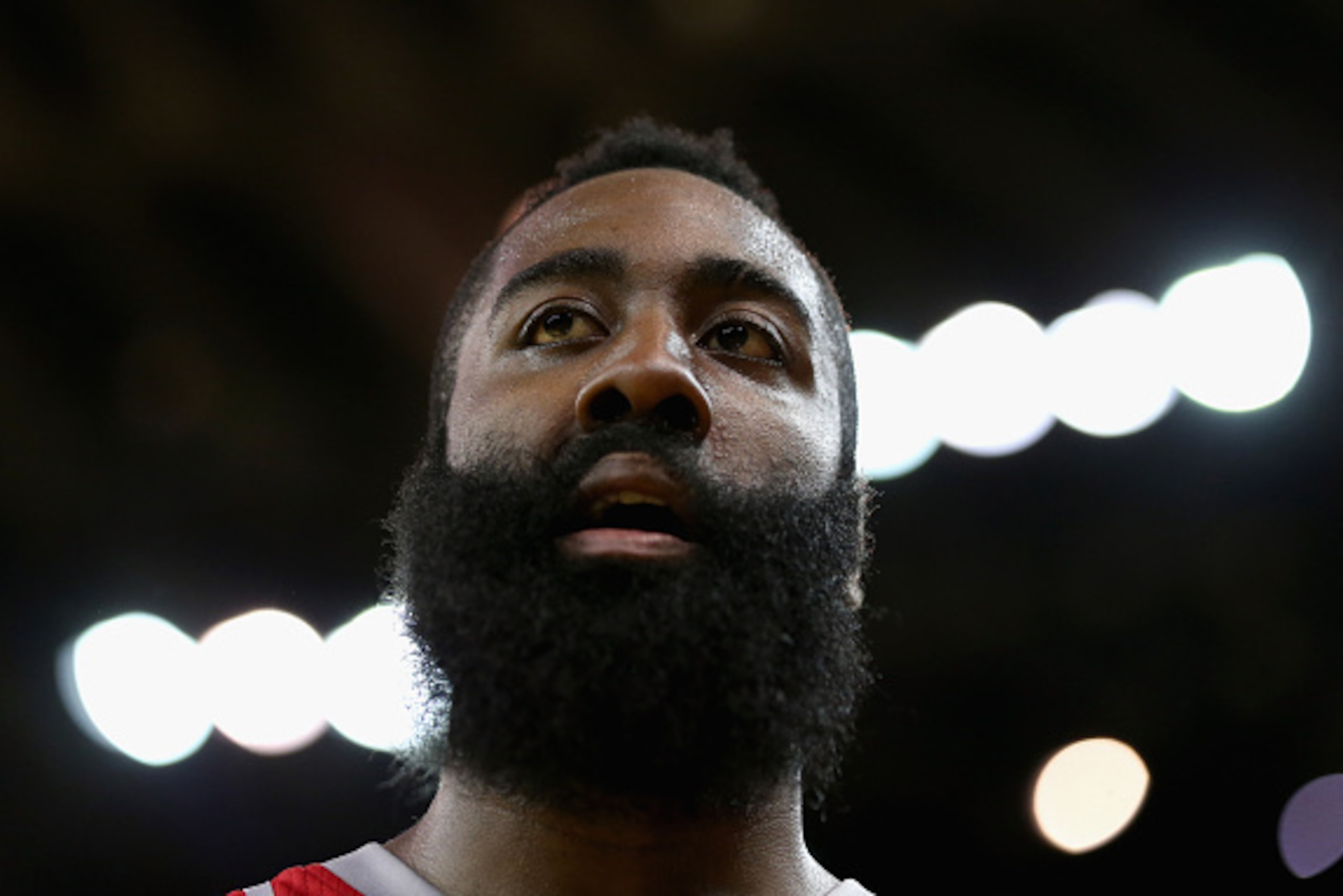 OAKLAND, CA - APRIL 27:  James Harden #13 of the Houston Rockets stands on the court during their game against the Golden State Warriors in Game Five of the Western Conference Quarterfinals during the 2016 NBA Playoffs at ORACLE Arena on April 27, 2016 in