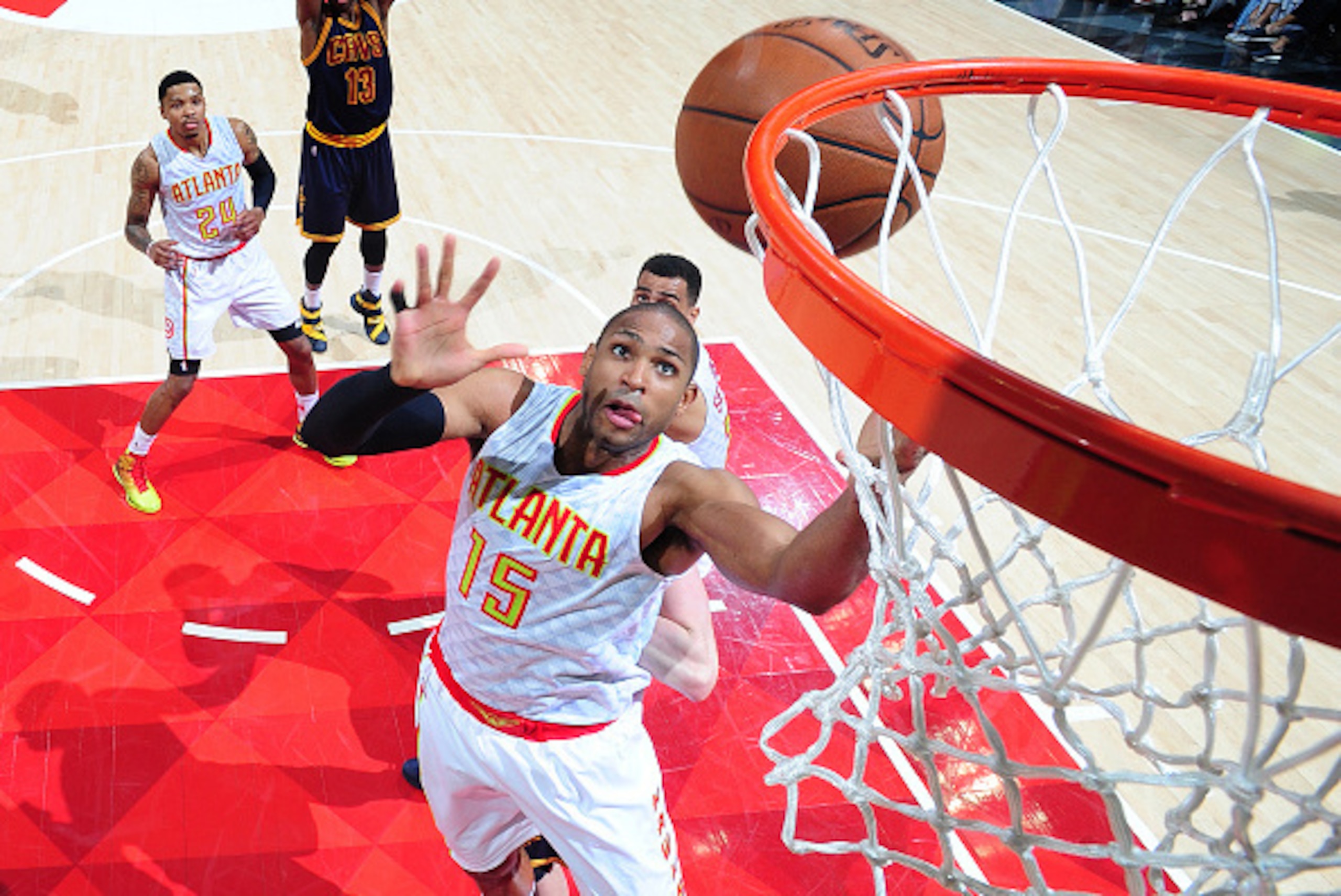 ATLANTA, GA - MAY 8: Al Horford #15 of the Atlanta Hawks goes for the layup against the Cleveland Cavaliers during Game Four of the Eastern Conference Semifinals during the 2016 NBA Playoffs on May 8, 2016 at Philips Arena in Cleveland, Ohio. NOTE TO USER