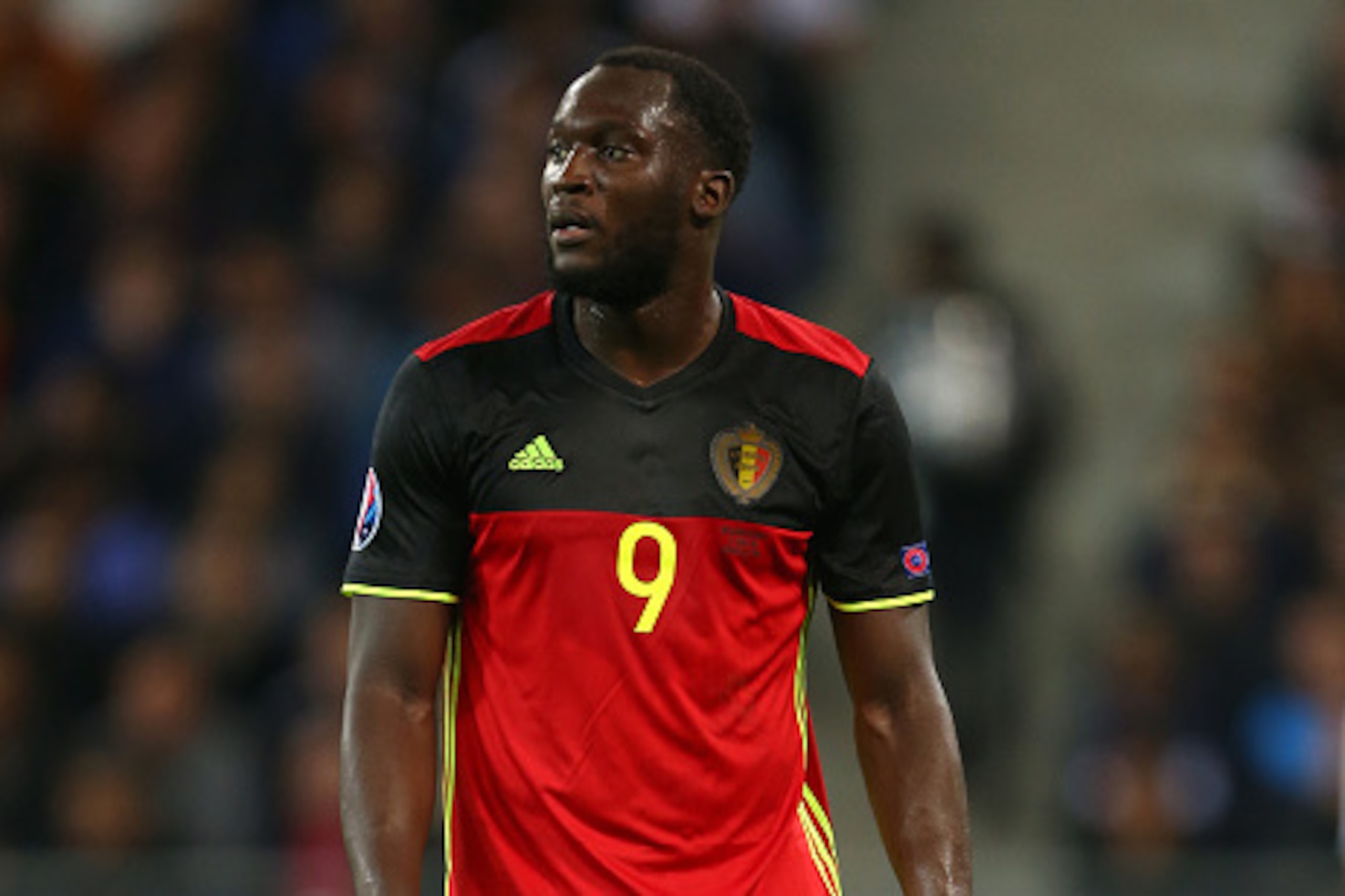 LYON, FRANCE - JUNE 13: Romelu Lukaku of Belgium during the UEFA EURO 2016 Group E match between Belgium and Italy at Stade des Lumieres on June 13, 2016 in Lyon, France. (Photo by Catherine Ivill - AMA/Getty Images)