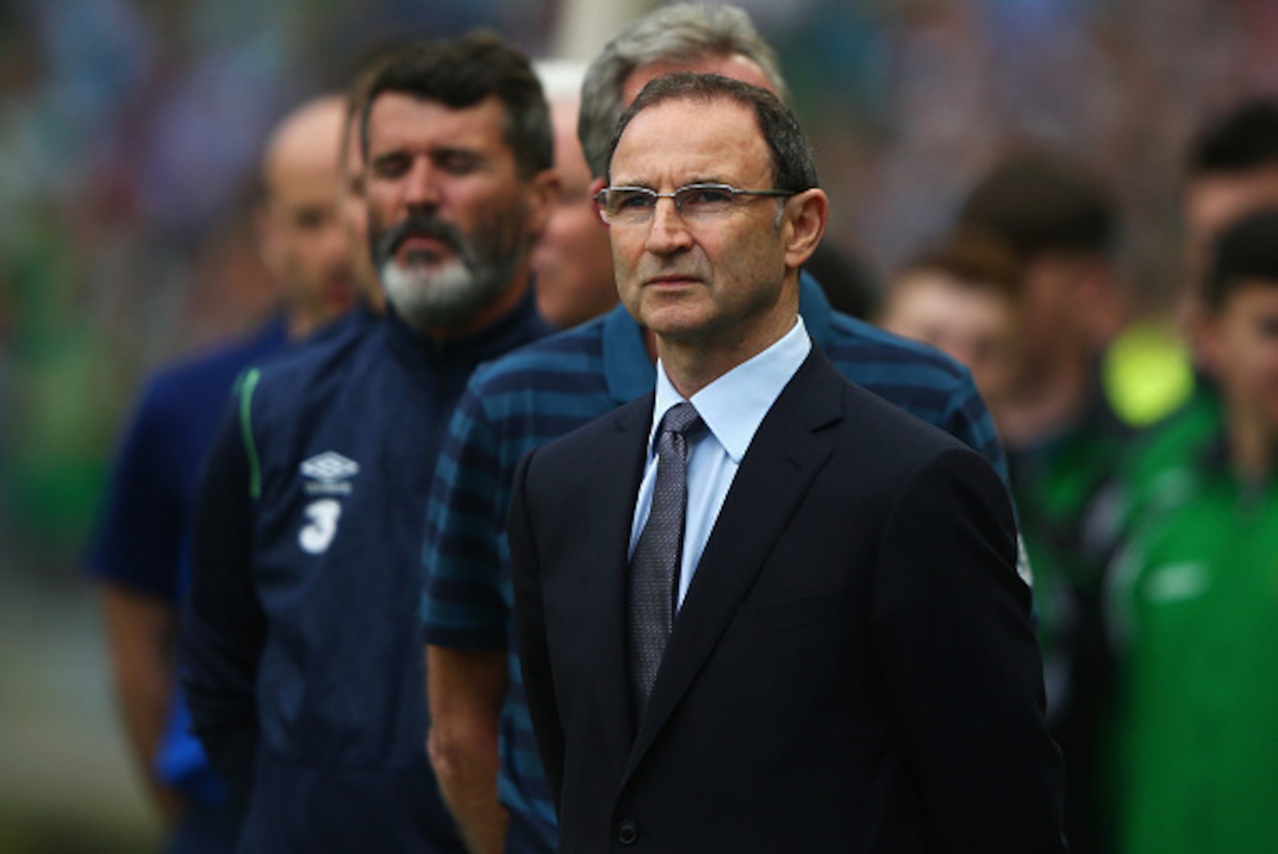 DUBLIN, IRELAND - JUNE 13:  Martin O'Neill, manager of Republic of Ireland looks on with assistant Roy Keane during the UEFA EURO 2016 Qualifier Group D match between Republic of Ireland and Scotland at Aviva Stadium on June 13, 2015 in Dublin, Ireland.  