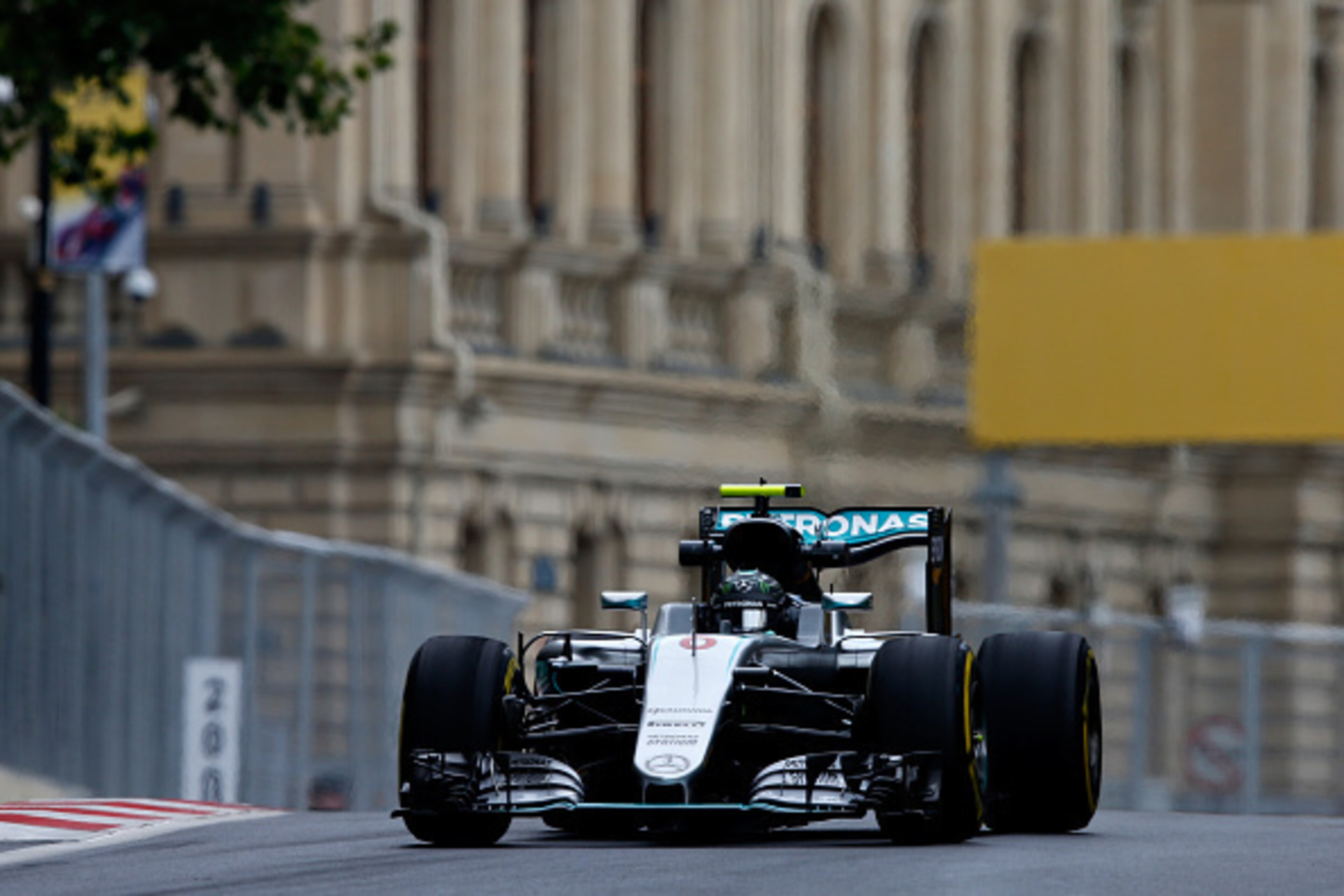 BAKU, AZERBAIJAN - JUNE 17: Nico Rosberg of Germany driving the (6) Mercedes AMG Petronas F1 Team Mercedes F1 WO7 Mercedes PU106C Hybrid turbo on track during practice for the European Formula One Grand Prix at Baku City Circuit on June 17, 2016 in Baku, 