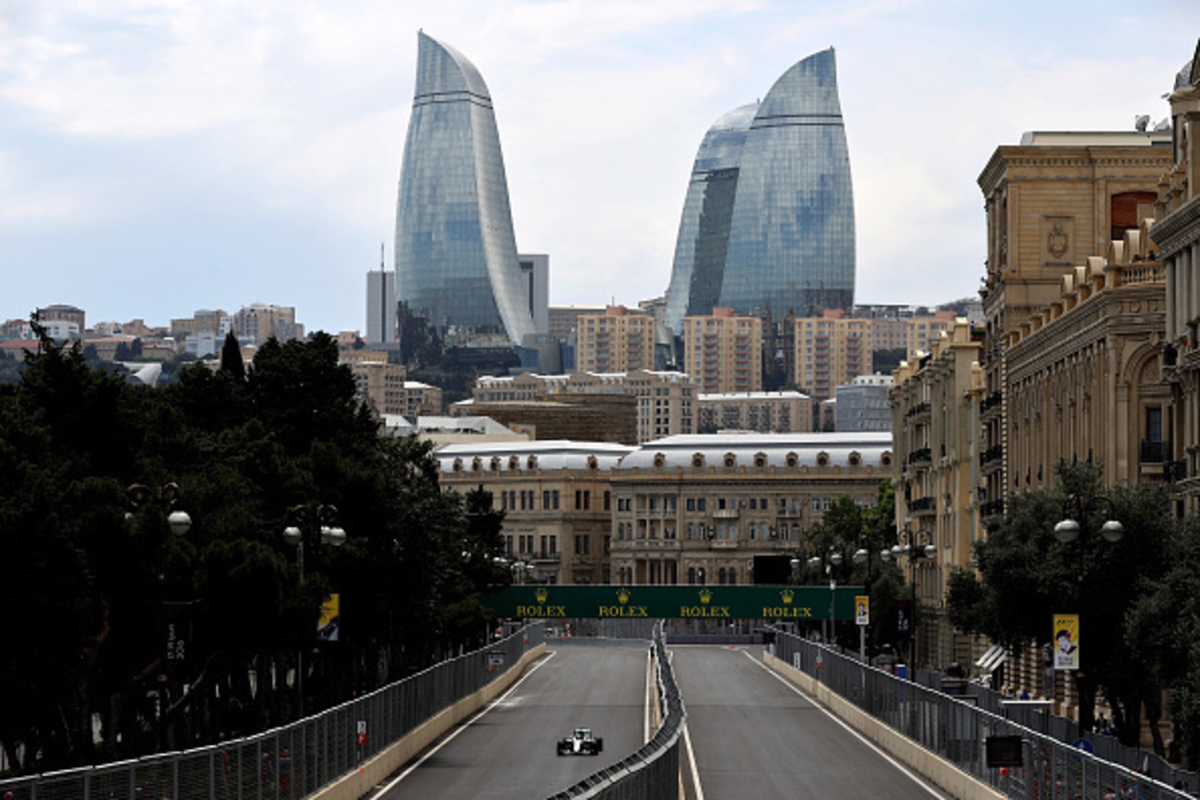 BAKU, AZERBAIJAN - JUNE 17: Lewis Hamilton of Great Britain driving the (44) Mercedes AMG Petronas F1 Team Mercedes F1 WO7 Mercedes PU106C Hybrid turbo on track during practice for the European Formula One Grand Prix at Baku City Circuit on June 17, 2016 