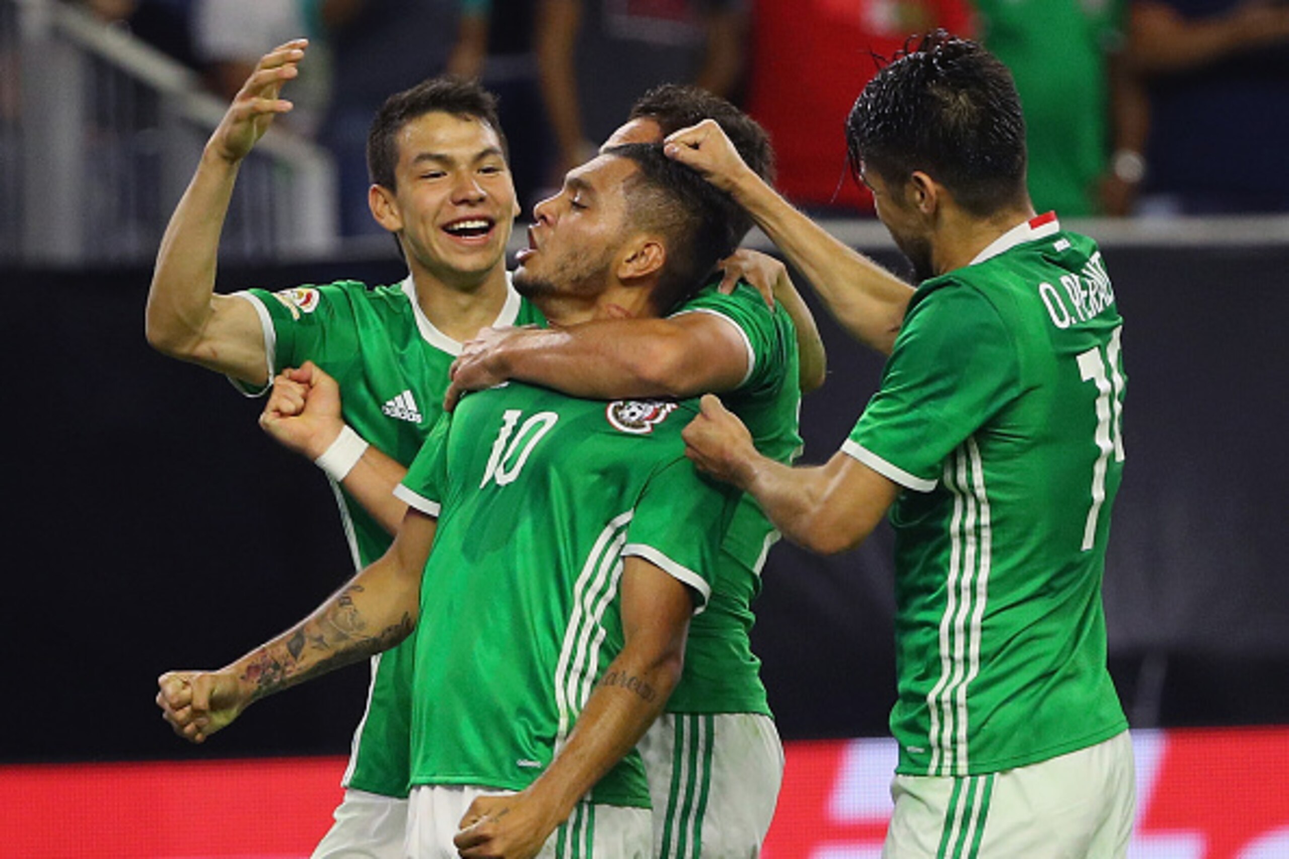 HOUSTON, TX - JUNE 13:  Jesus Manuel Corona #10 of Mexico celebrates a second half goal with his teammates during the 2016 Copa America Centenario Group match between Mexico and Venezuela at NRG Stadium on June 13, 2016 in Houston, Texas.  (Photo by Scott
