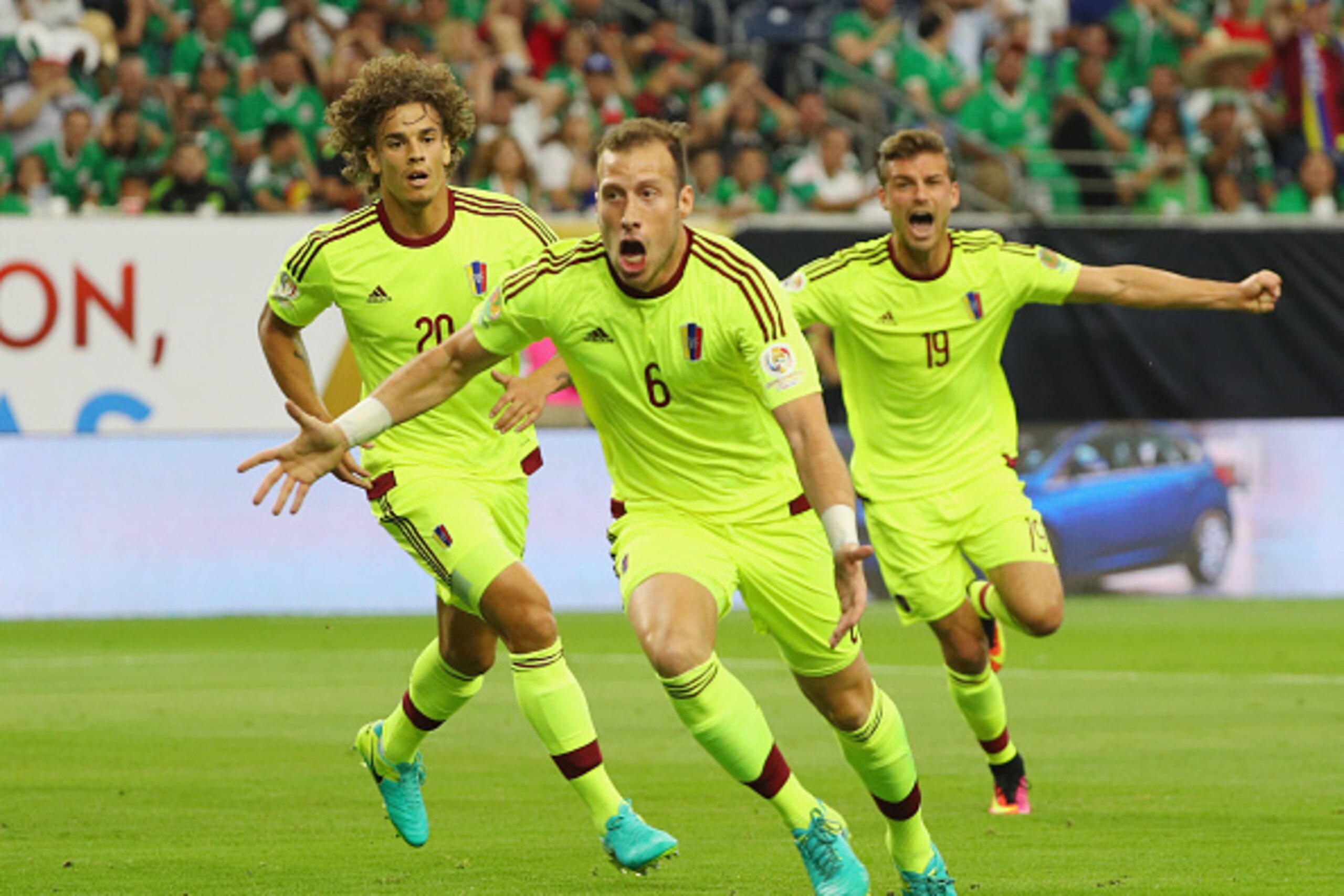 HOUSTON, TX - JUNE 13:  Jose Manuel Velazquez #6 of Venezuela celebrates after scoring a first half goal during the 2016 Copa America Centenario Group match between Mexico and Venezuela at NRG Stadium on June 13, 2016 in Houston, Texas.  (Photo by Scott H